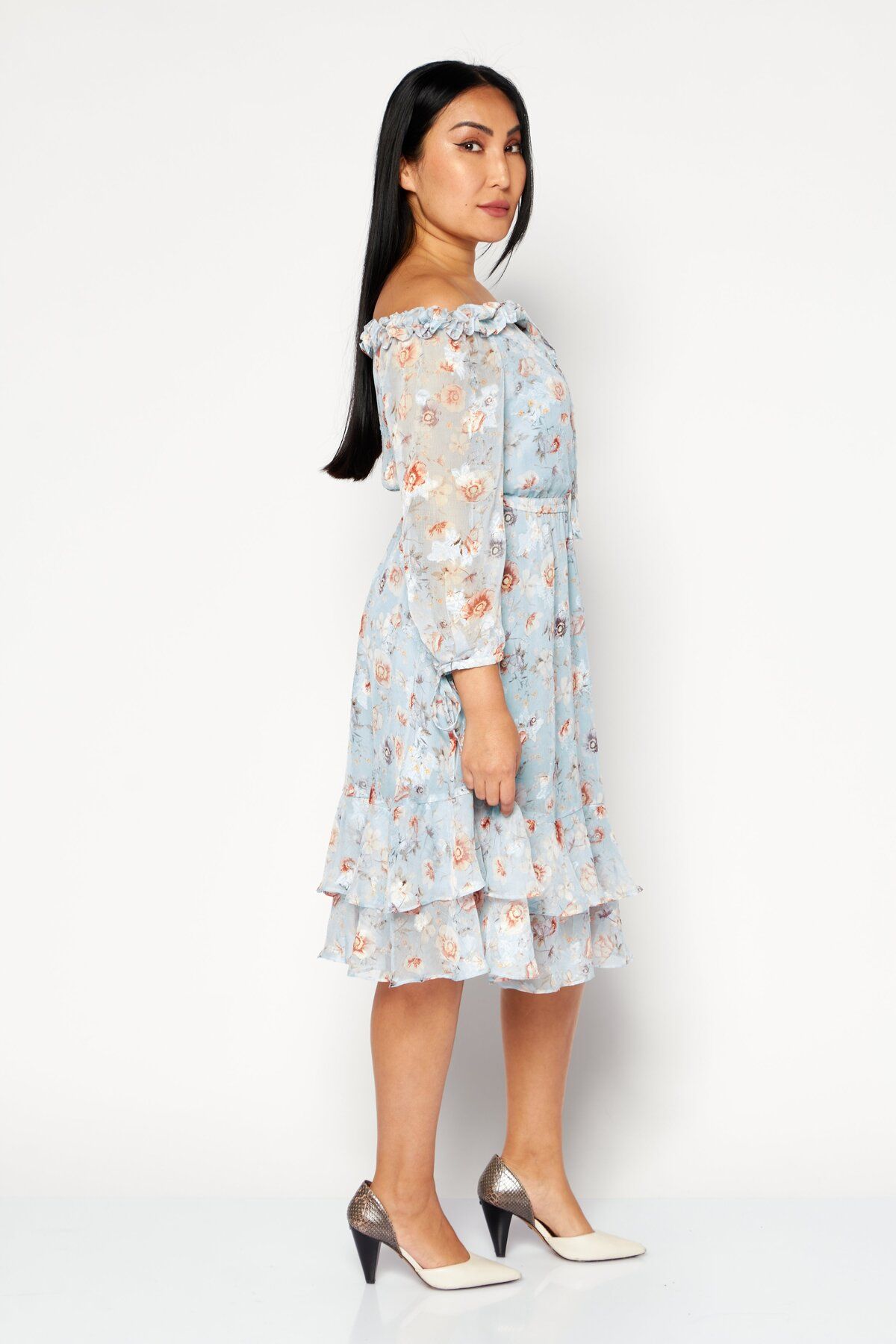 Vero Moda-Women Floral Pattern Midi Dress, Cruise Blue 2