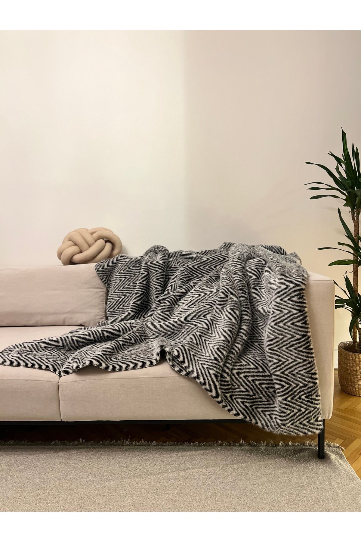 sevaradekor Husa De Pluș Husa De Canapea Anti-alunecare Husa De Canapea Cu Model Dungi 200 X 150 Cm - One Size