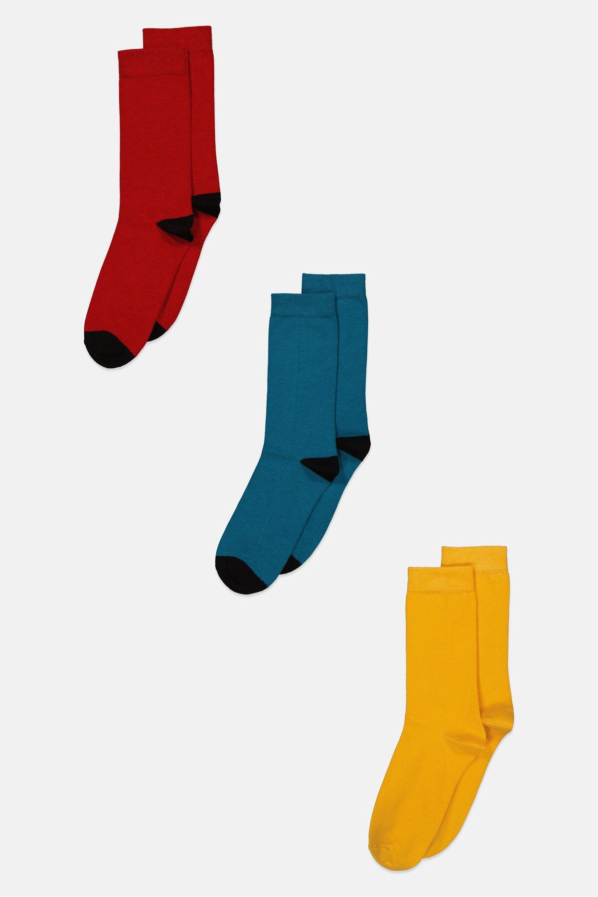 Tahari-Men 3 Pair Plain Formal Socks, Yellow/Red/Blue 1