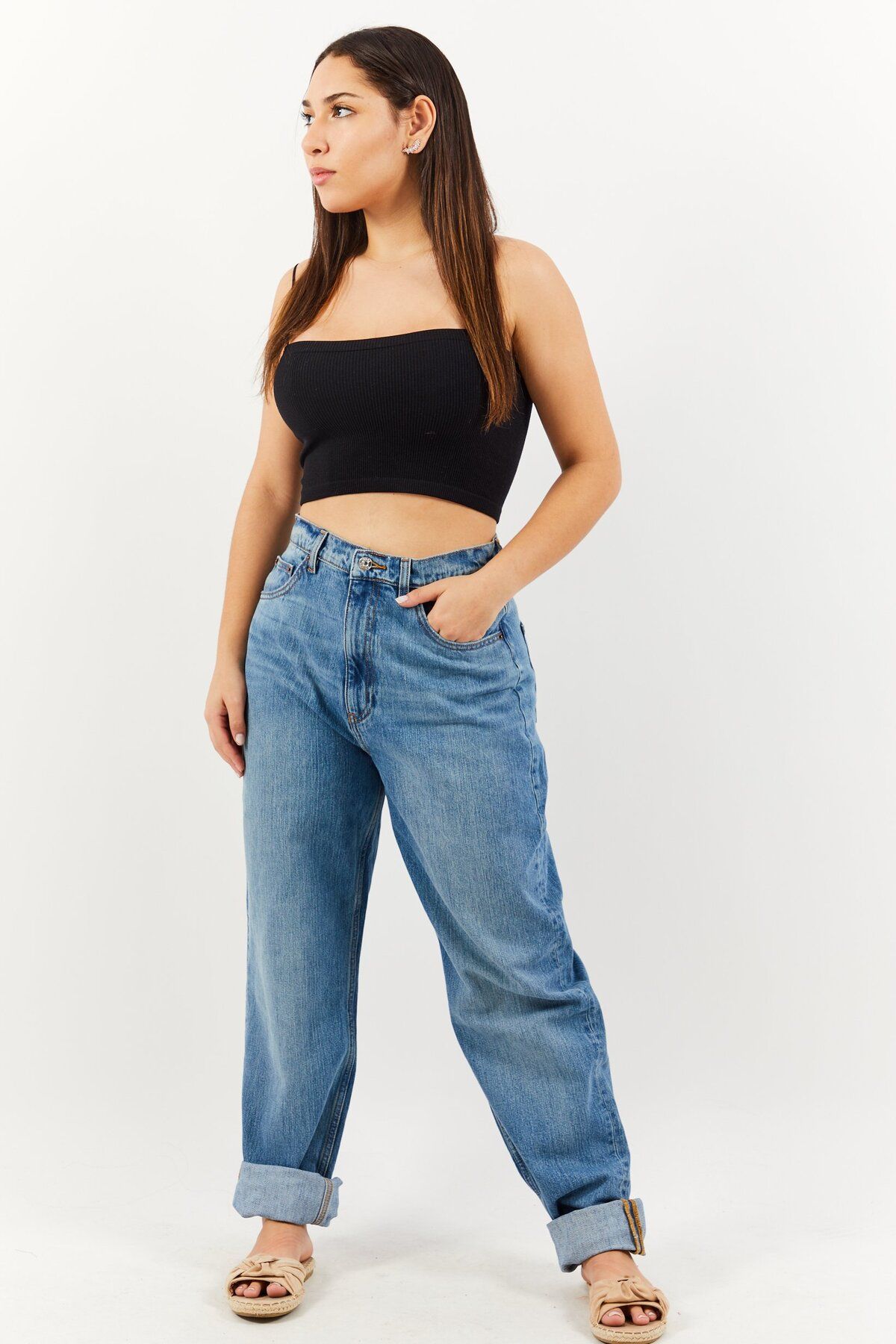 Asos Design-Women Regular Fit Wash Non Stretchable Denim, Blue 4