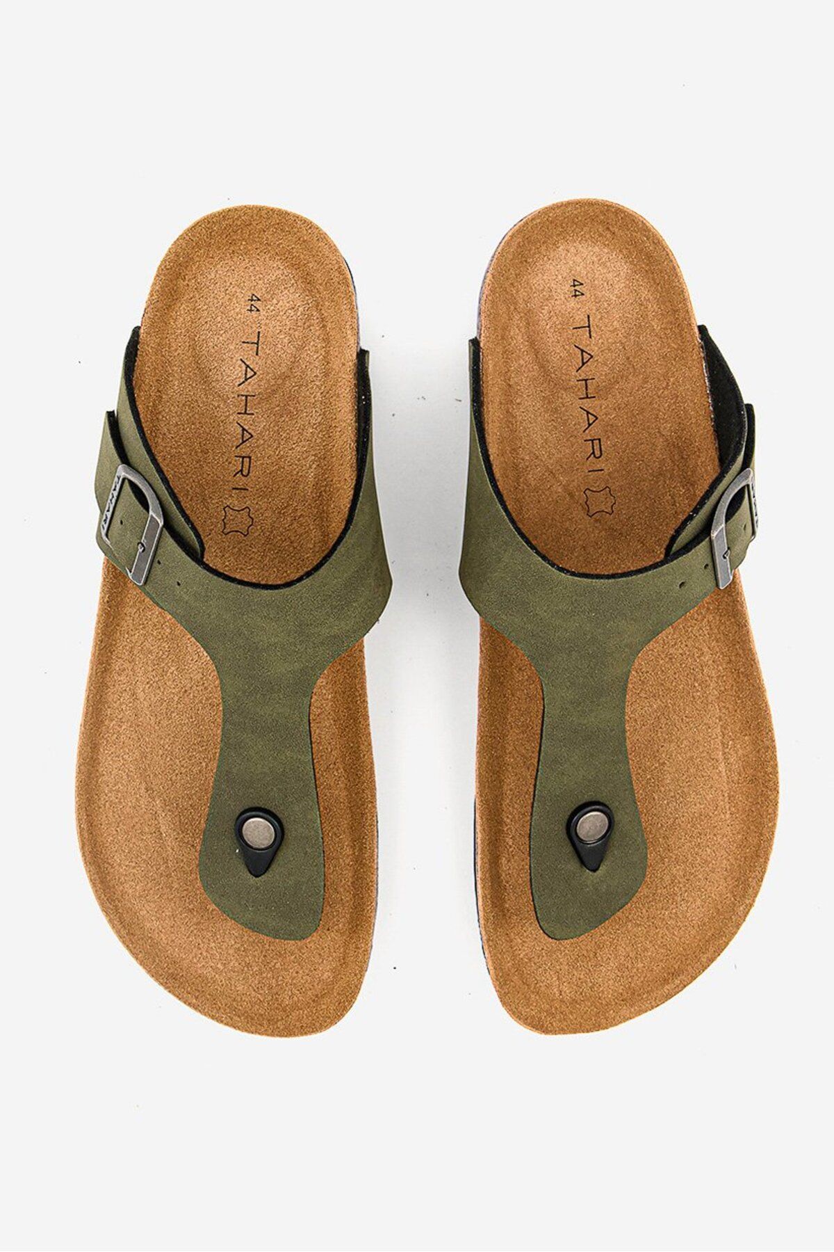 Tahari-Men Slip On Synthetic Leather Cork Sandals, Green/Khaki 4