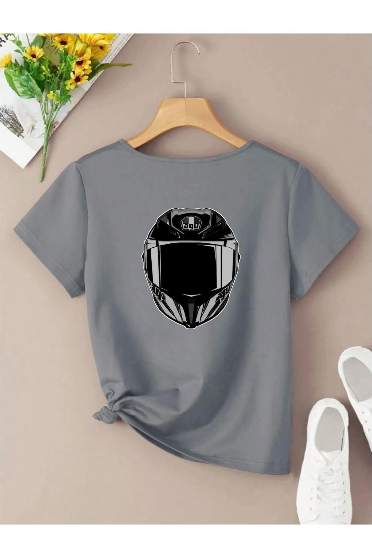 JoneBase Unisex Motor Kask Ritim Sırt Desen Baskılı Tasarım Oversize  %100 Pamuklu T-shirt