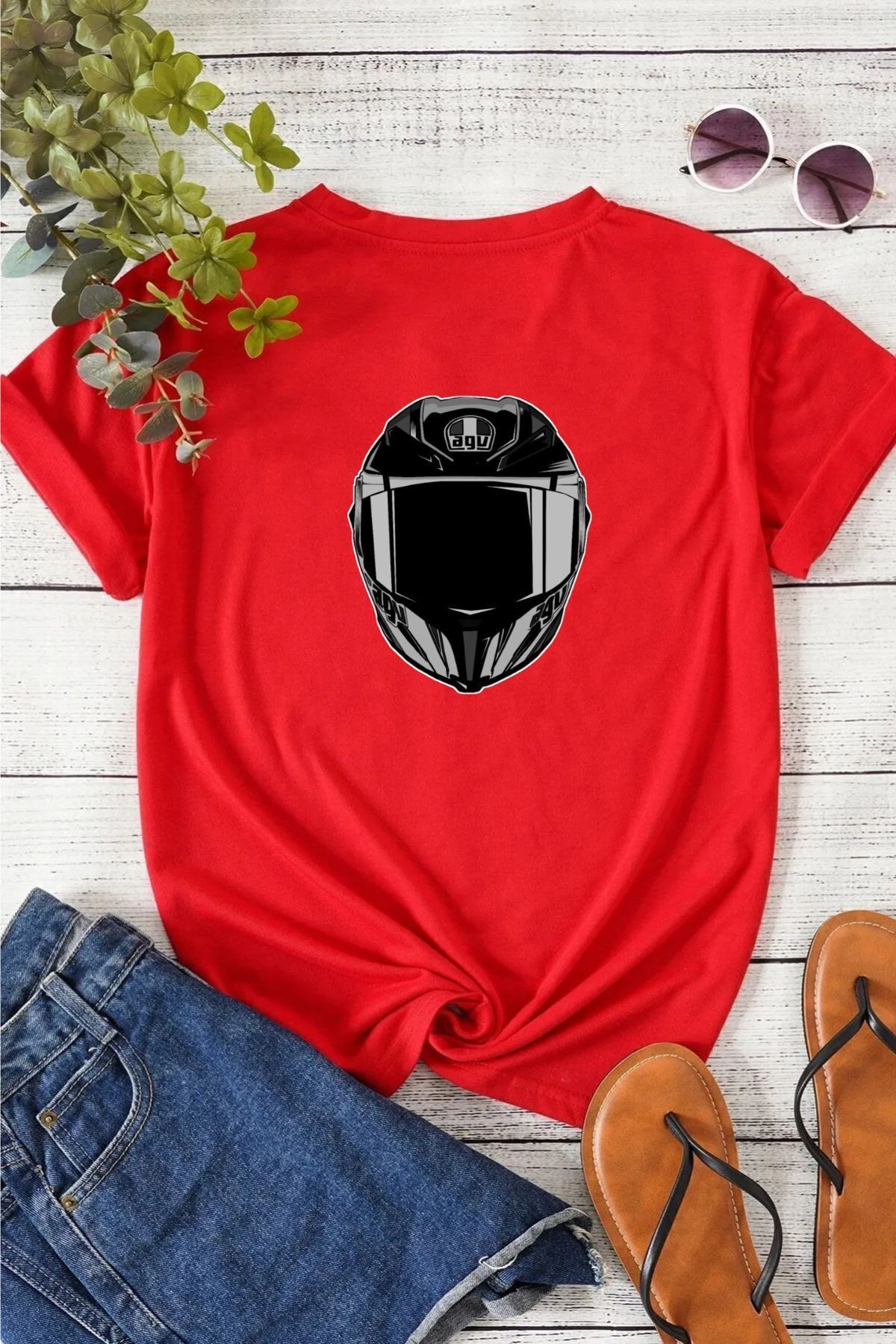 JoneBase Unisex Motor Kask Ritim Sırt Desen Baskılı Tasarım Oversize  %100 Pamuklu T-shirt