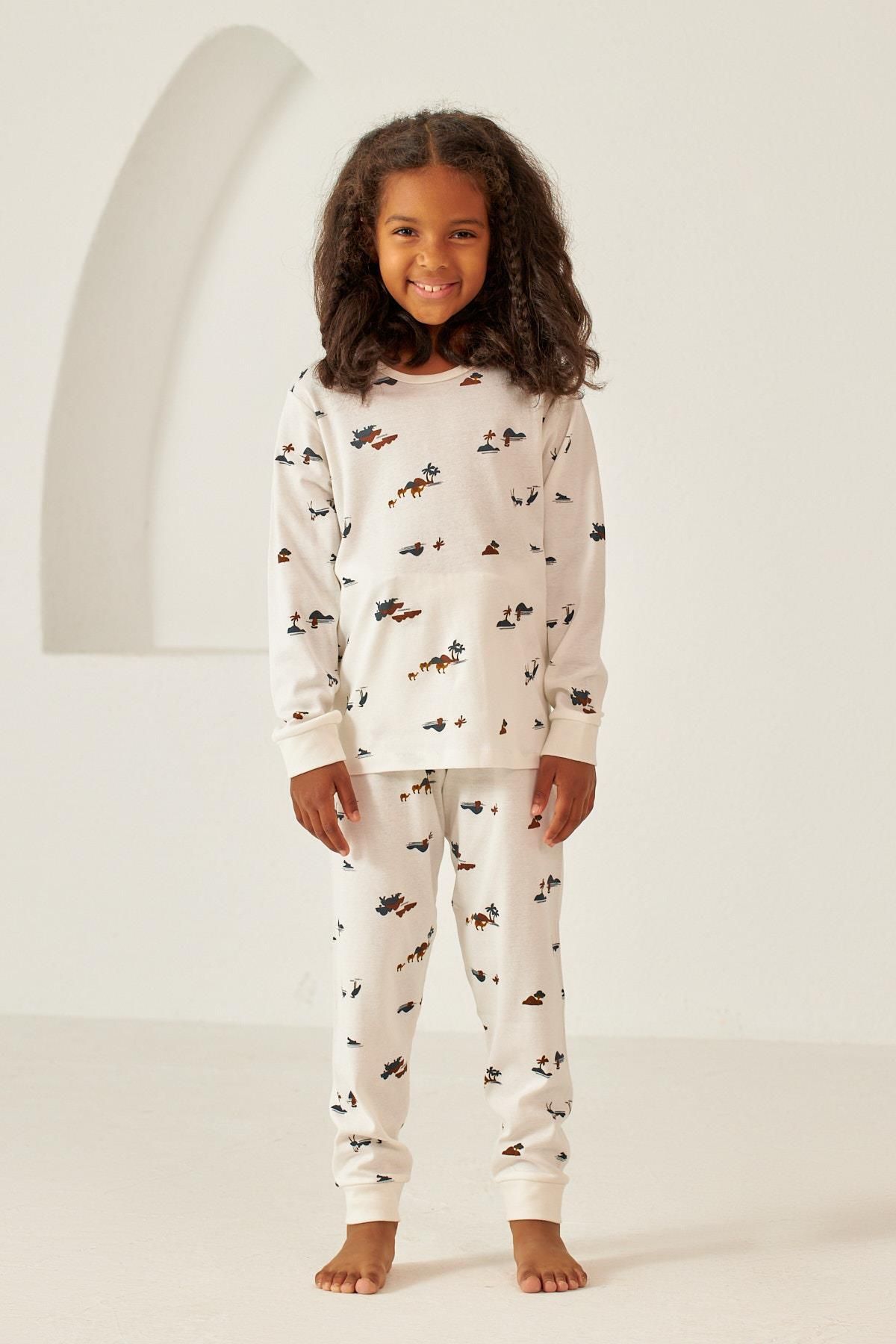 Katia&Bony-Ecru Color Safarii Patterned Children's Pajama Set 2