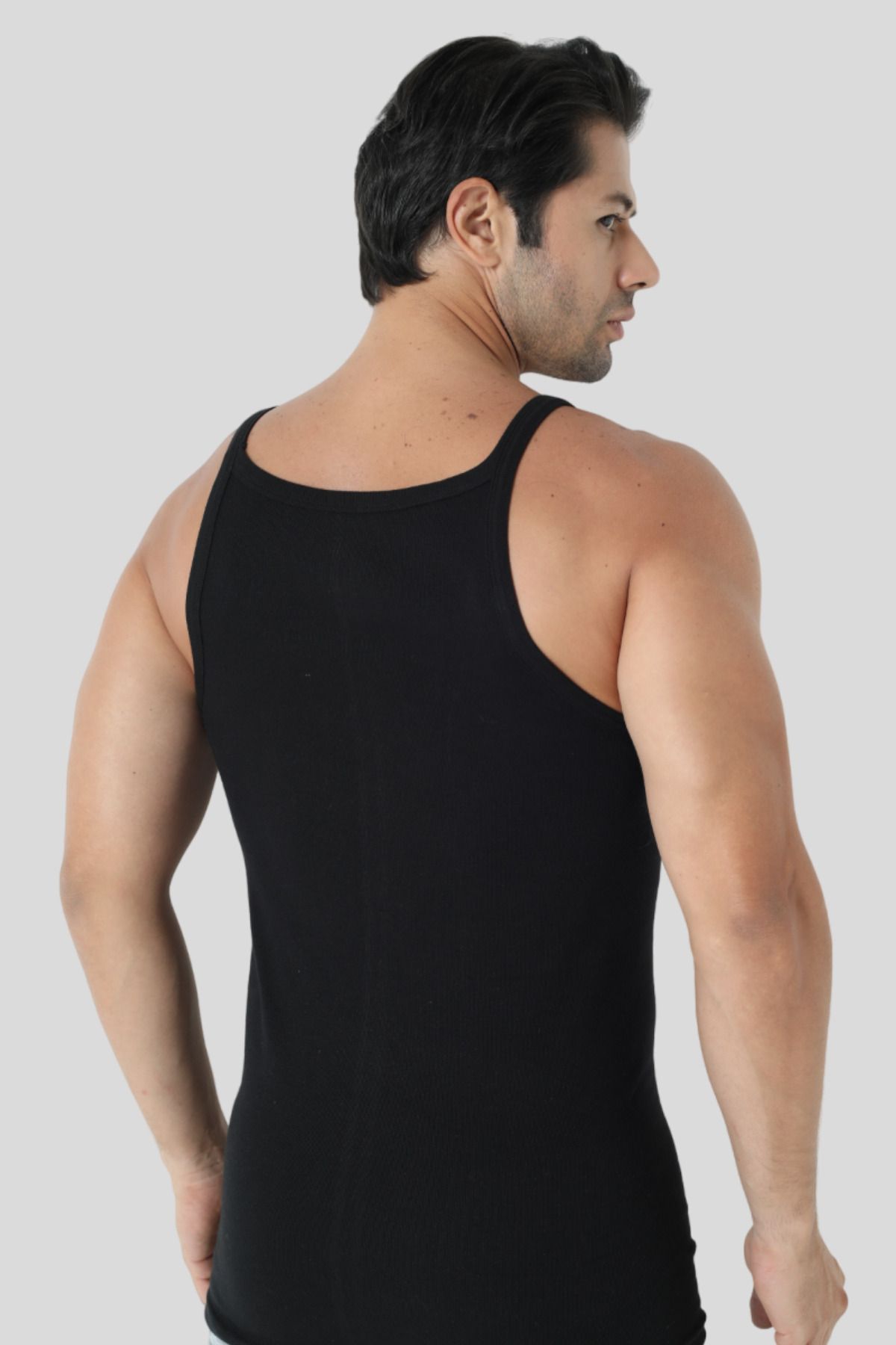 Arma Yıldız-Men's Black 100% Cotton Ribbed Thin Strap Tank Top 4