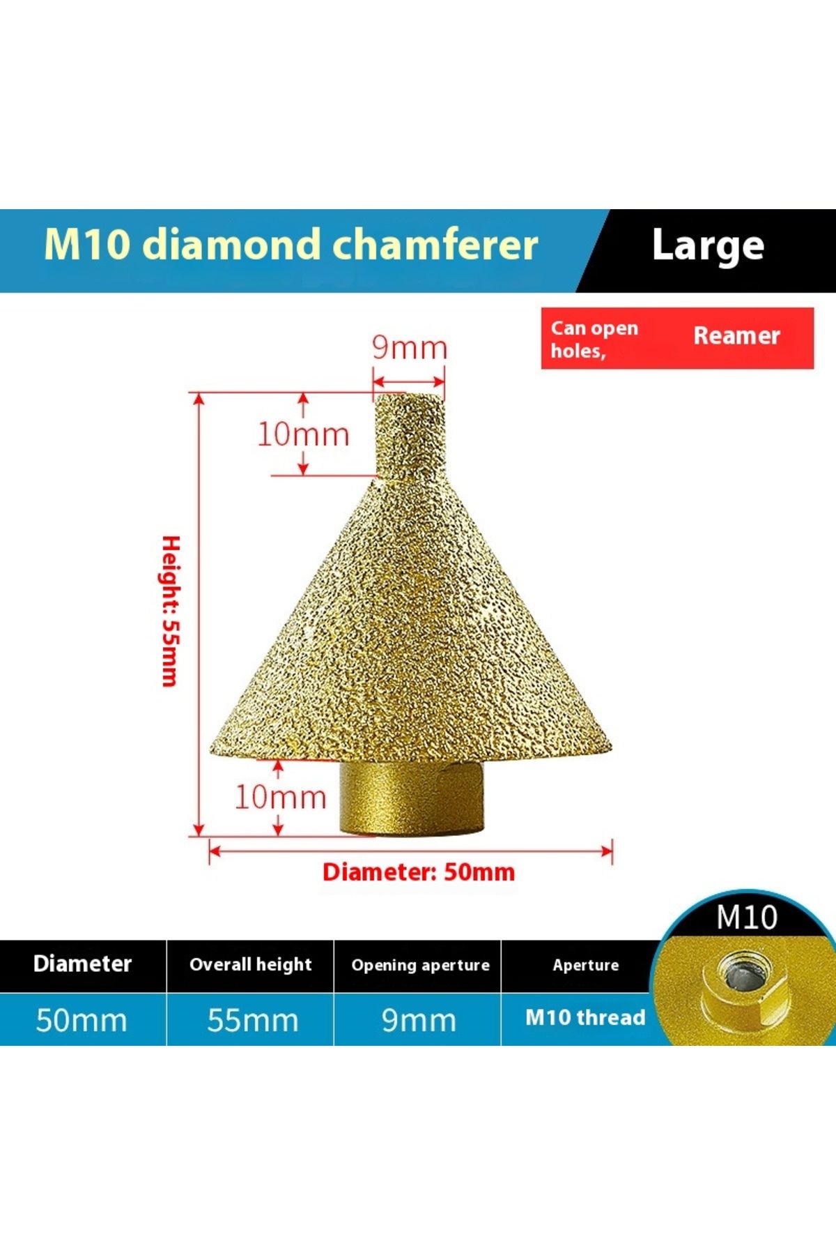 Choice-M10-50mm-open M10 38/50mm Enlarged Hole Beveling Chamfer Dill Bit Threaded Polishing Utility Tapered 1