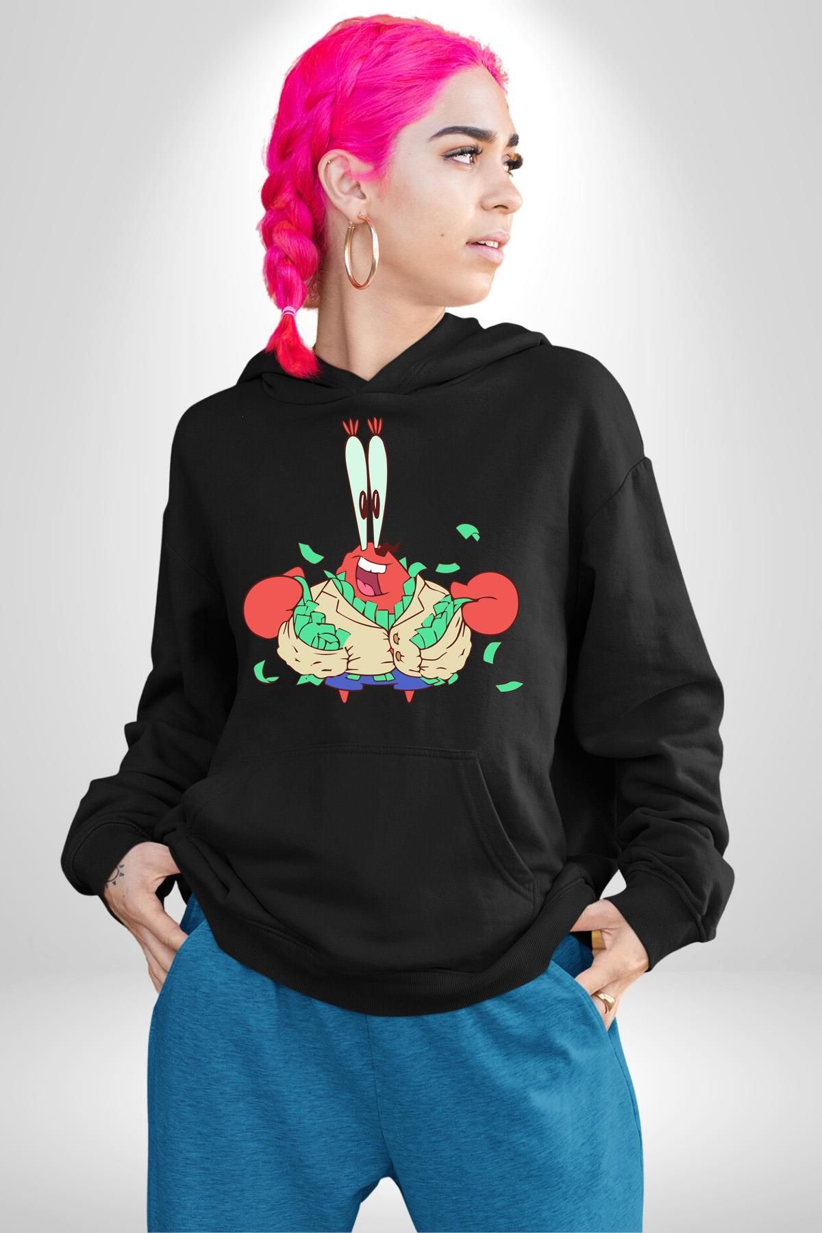 Angemiel-Spongebob Mr Krabs Rich Men's Black Hooded Hoodie 2