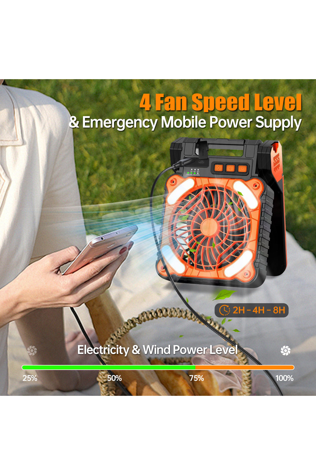 Choice-Portable Solar Fan Rechargeable Solar Powered Camping Fan 4 Speed 4 Timers and Quiet with LED Lan... 5