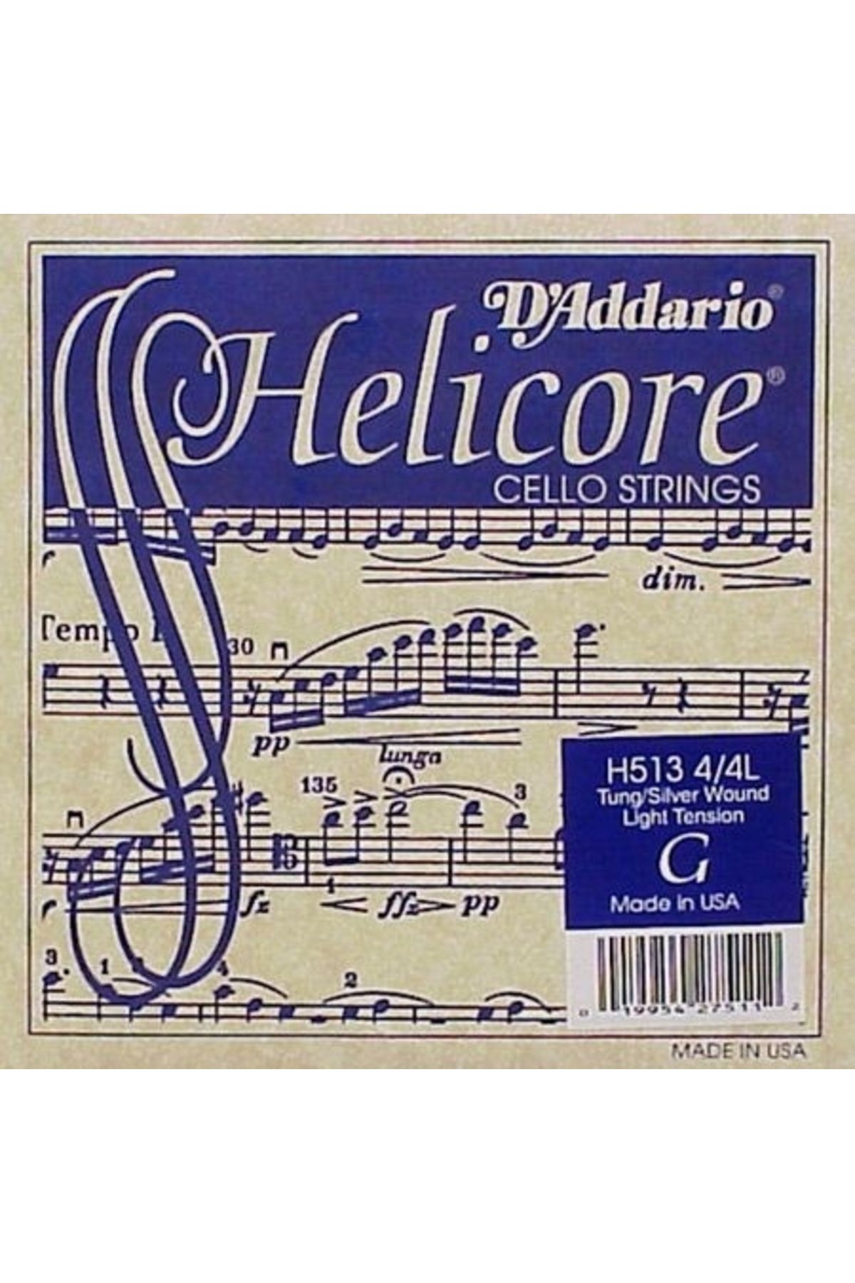 Daddario-H513 Cello Single String, Helıcore, G-Left, Long Scale, Medium Cello String Helicore Cello 44 G-Left m 1