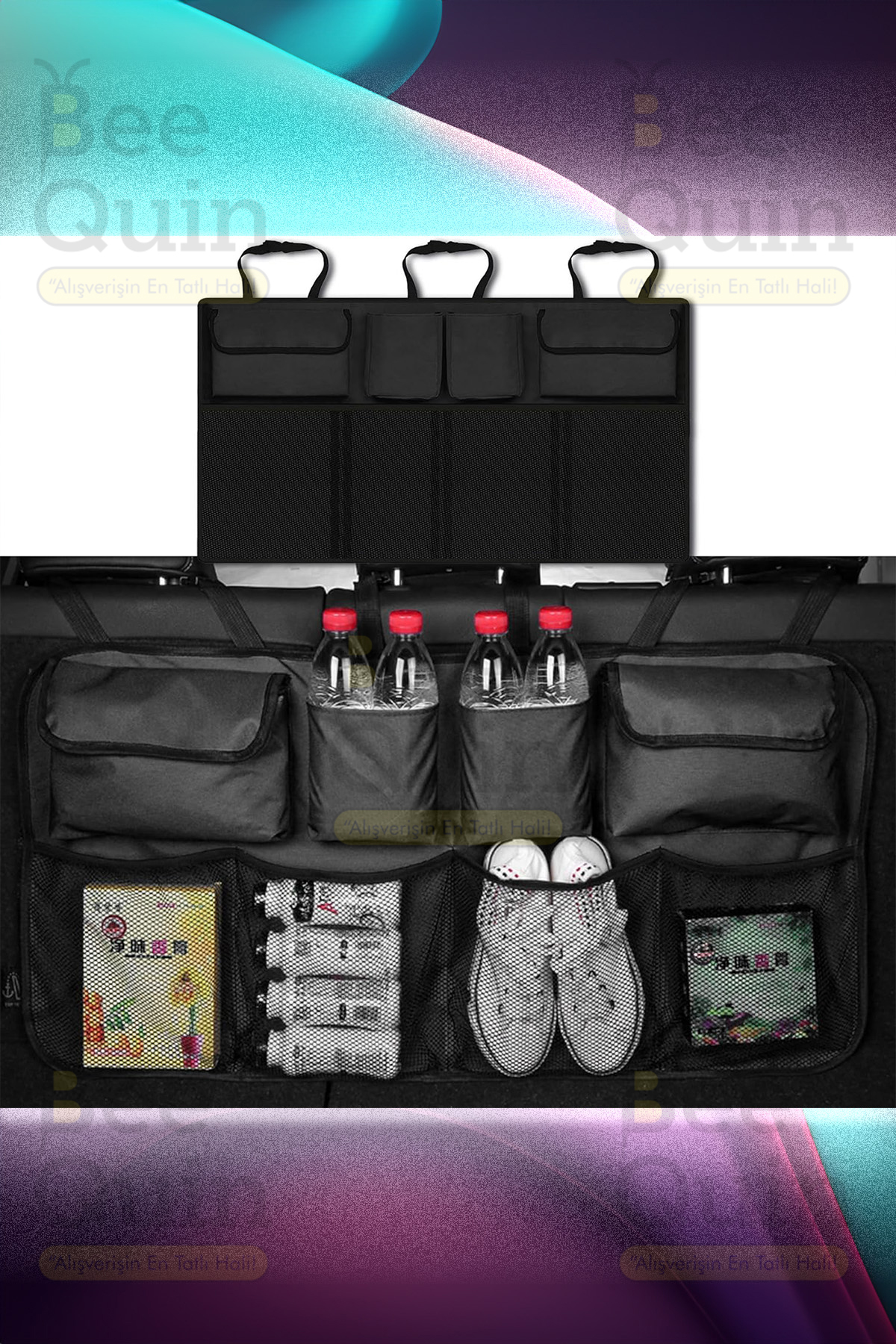 HASBY Araba Bagaj Organizer Koltuk Arkası Cepli File Düzenleyici Eşya Araç 8 Cep Aksesuar Bebek Koruyucu fotoğrafı 4 (önizleme)