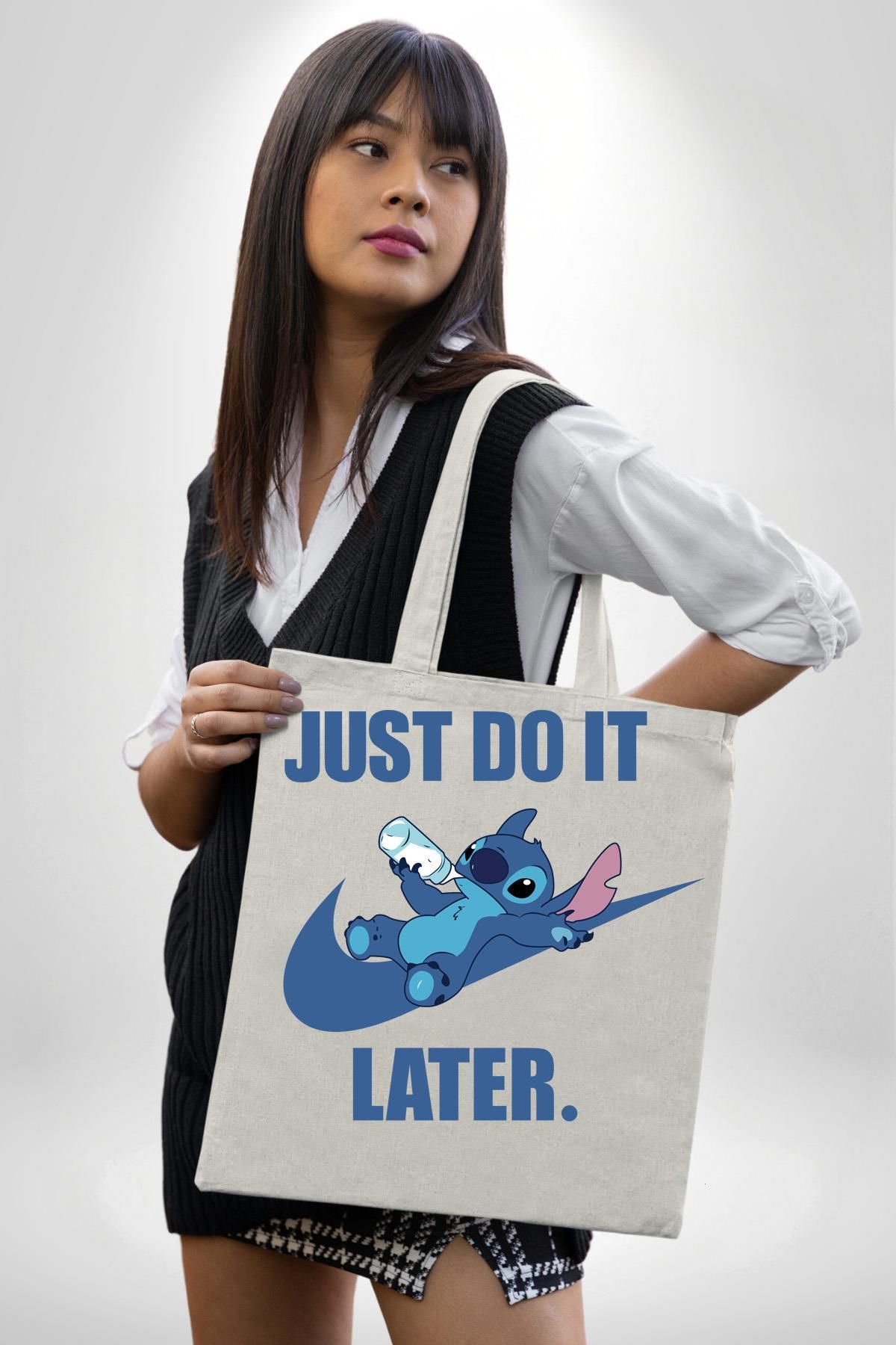 Angemiel-DO IT LATER Stitch Baby Bottle Animation 35X40 Women Men Children Ecru Raw Cloth Bag 4