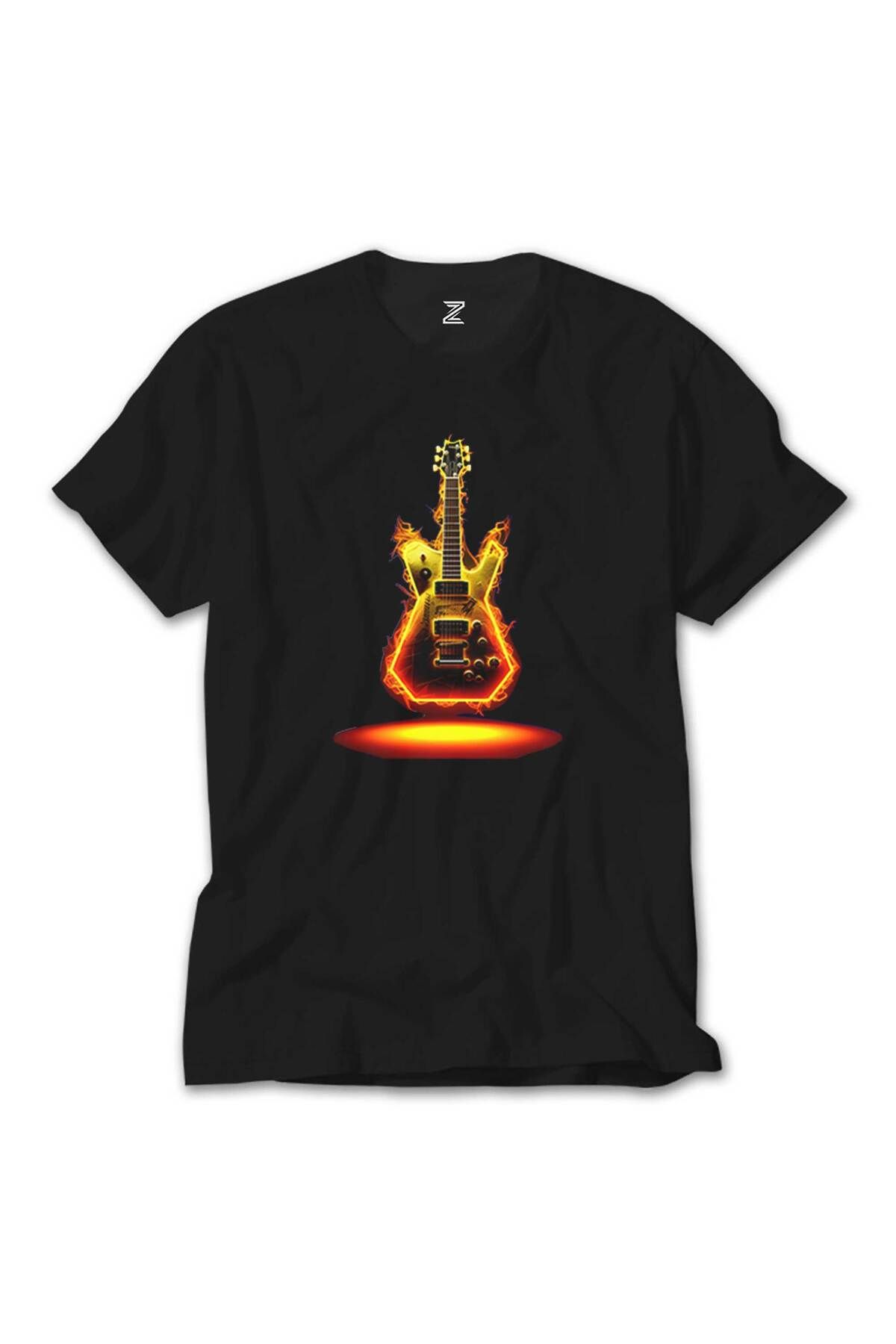 WAKHA Electro Guitar Fire Siyah Tişört