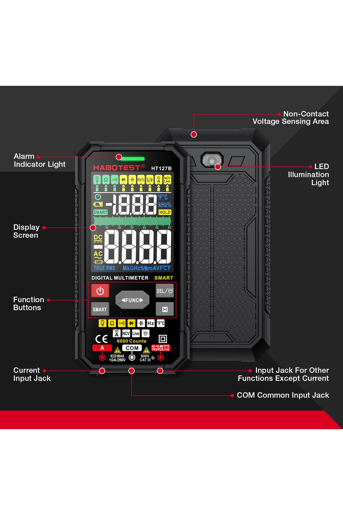 Choice-HABOTEST HT127B Digital Multimeter Auto Range DMM Voltmeter True RMS NCV AC DC Voltage Meter 6000... 5