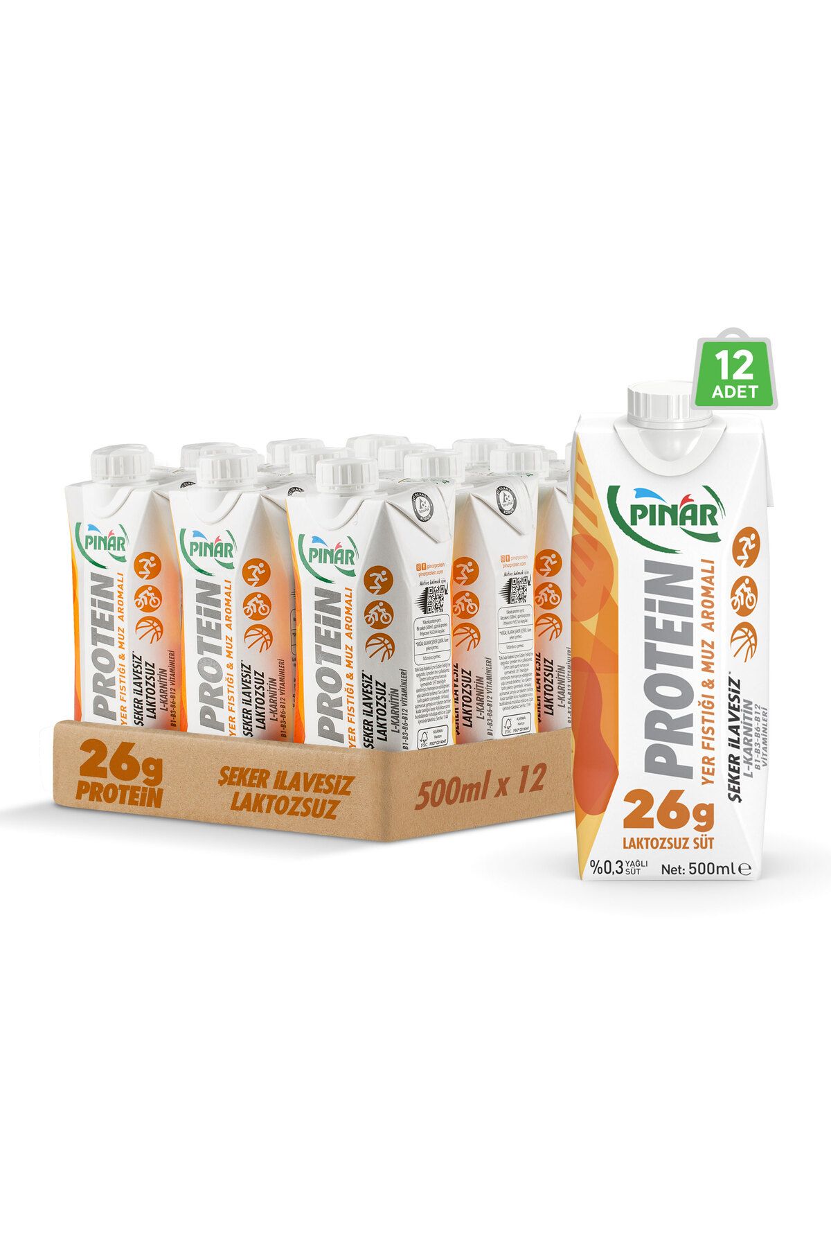 Pınar Yer Fıstıklı Ve Muz Aromalı Protein Süt 500 ml X 12 Adet