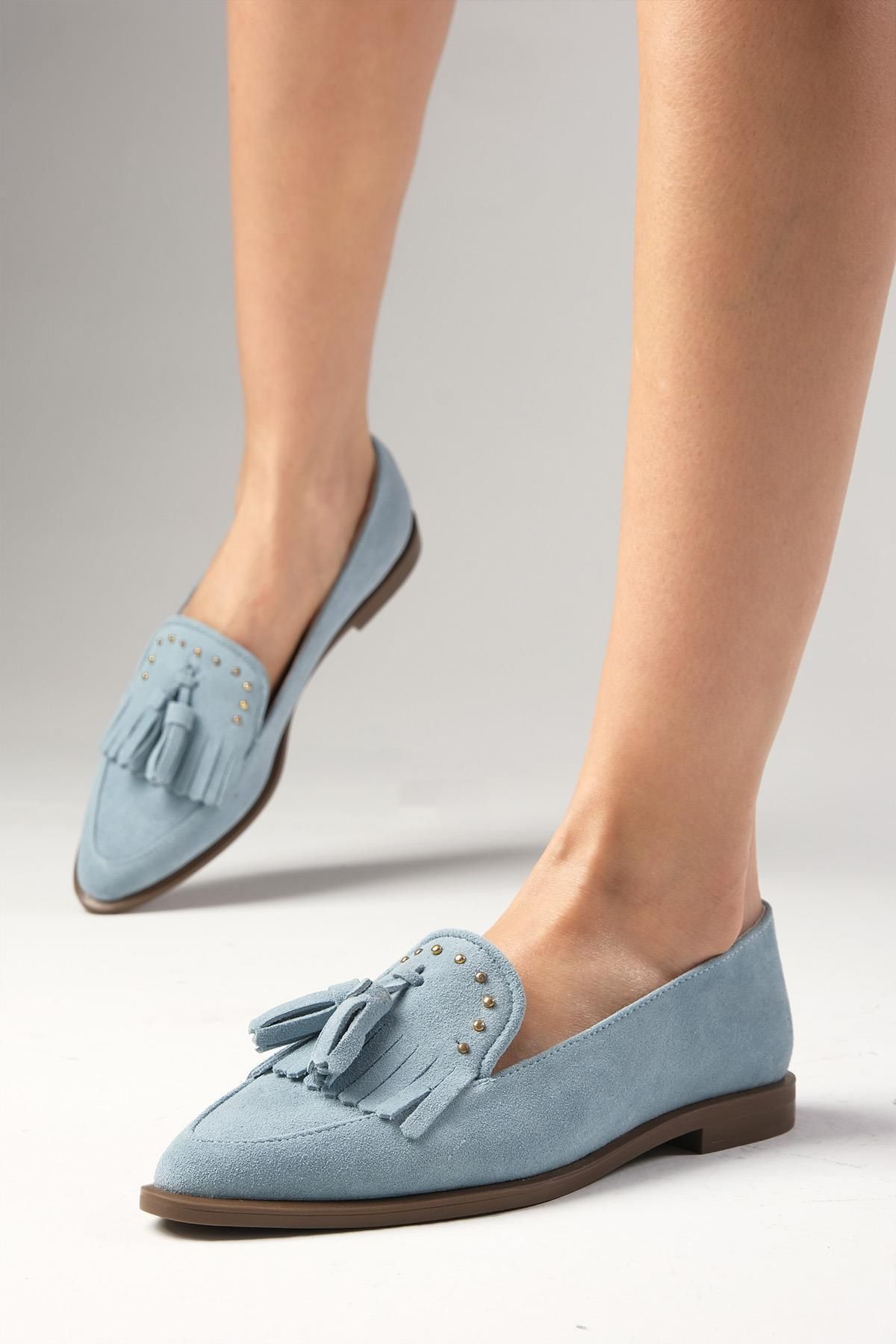 لوفر آبی زنانه Brianna Genuine Blue Loafer Daily Flat Mio Gusto