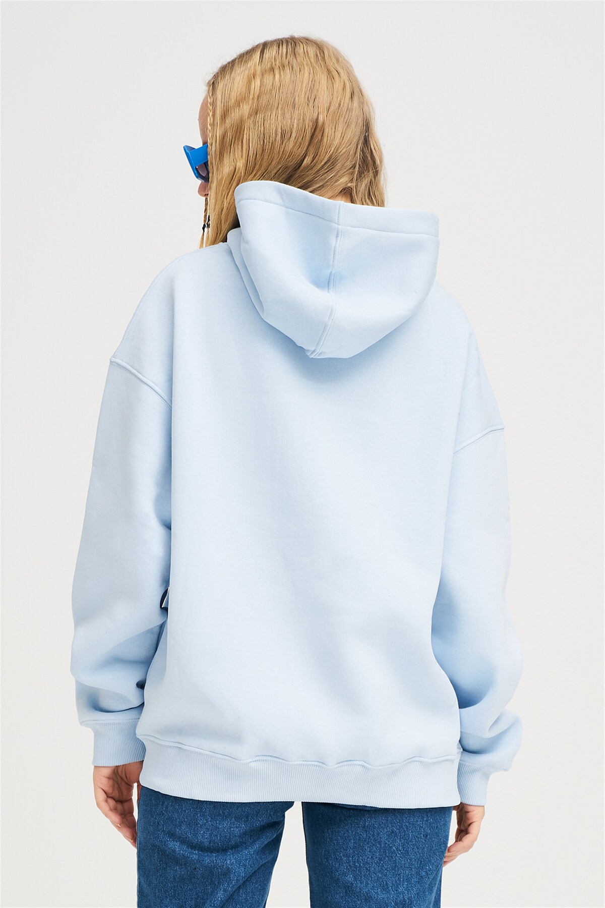 Co Trendiz Unisex Basic Sweatshirt Hoodie Açık Mavi görsel 5