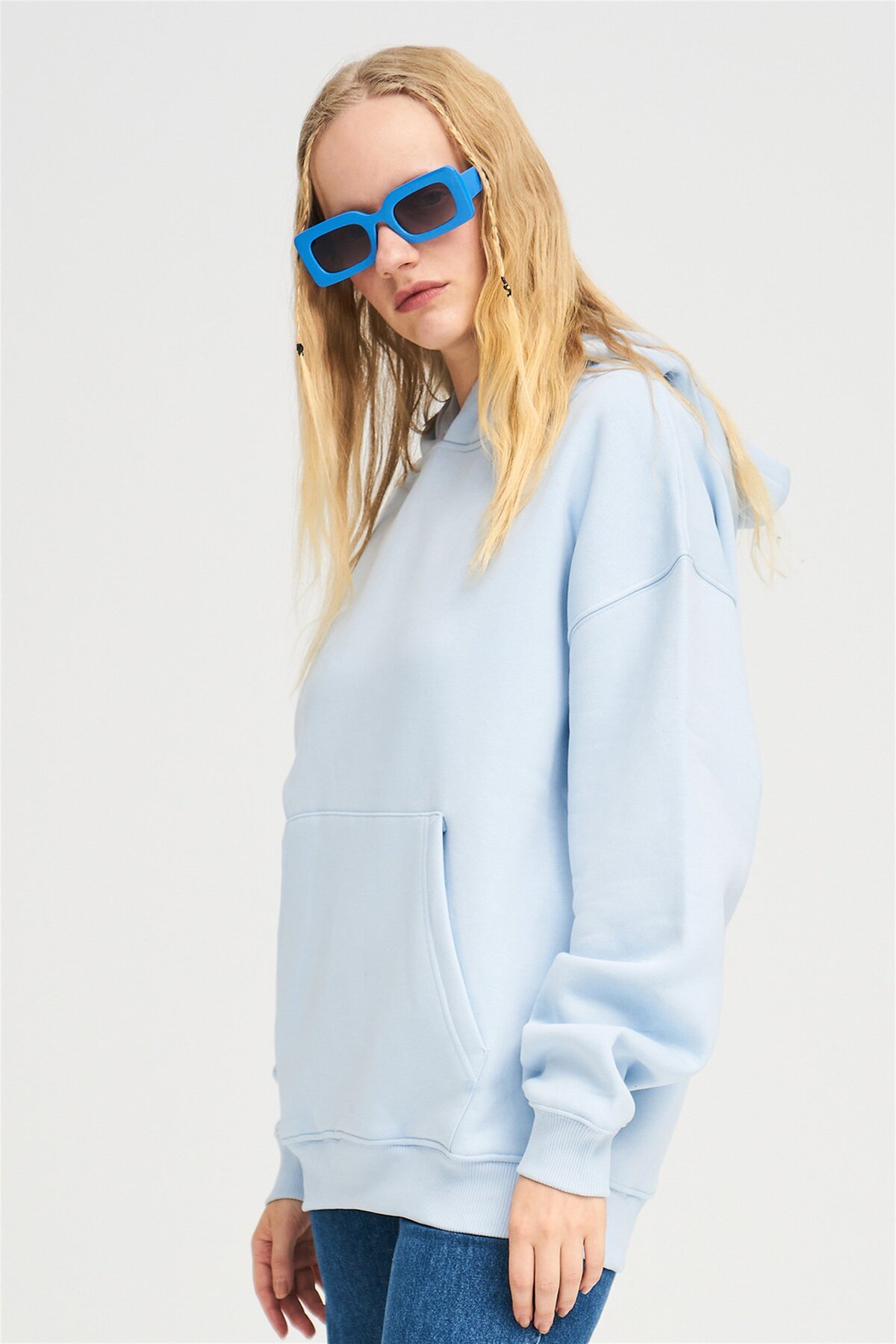Co Trendiz Unisex Basic Sweatshirt Hoodie Açık Mavi görsel 4