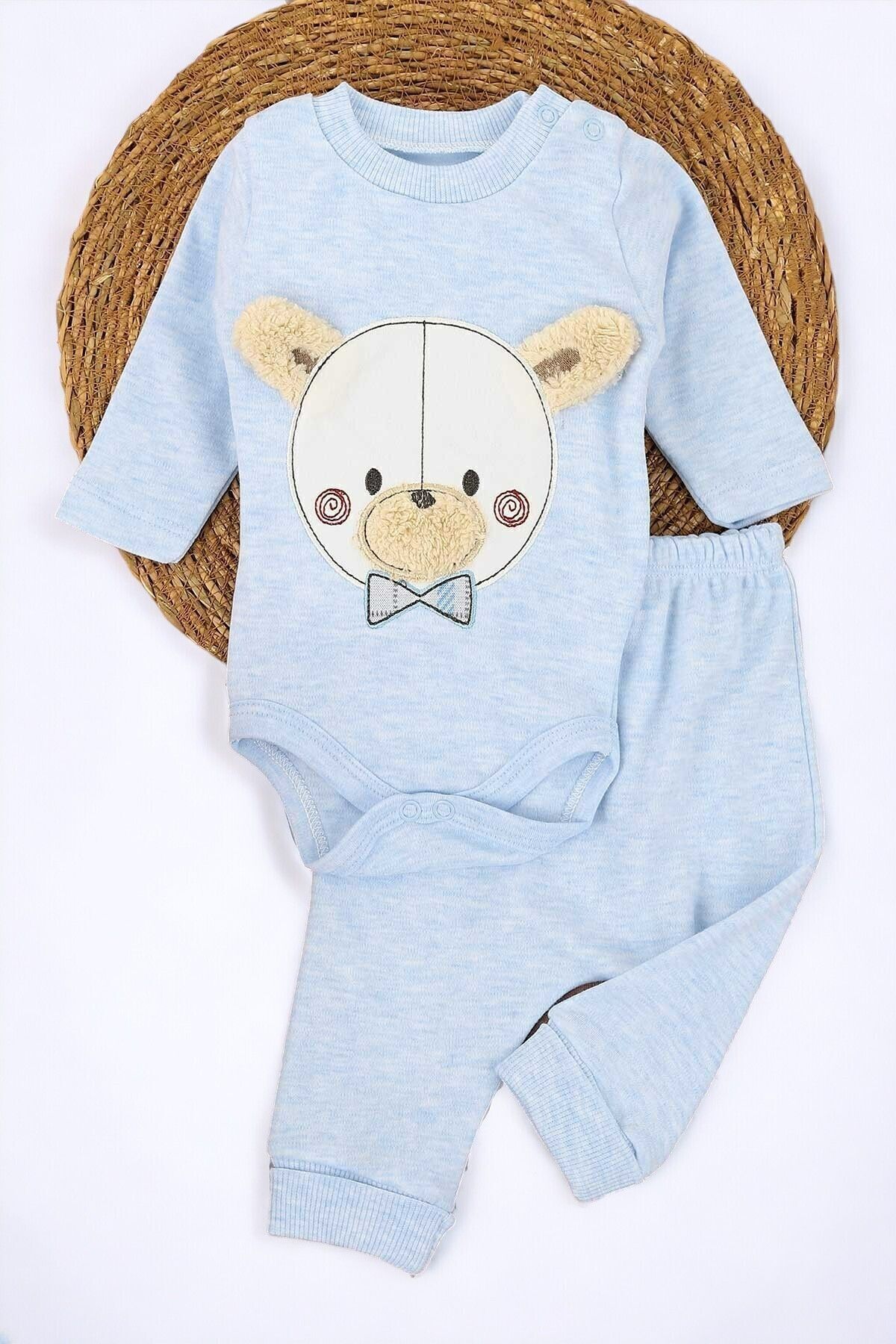 voyyo kids baby Yenidoğan Erkek Bebek Ayıcık Detaylı 3 Parça Zıbın Takımı fotoğrafı 3 (önizleme)