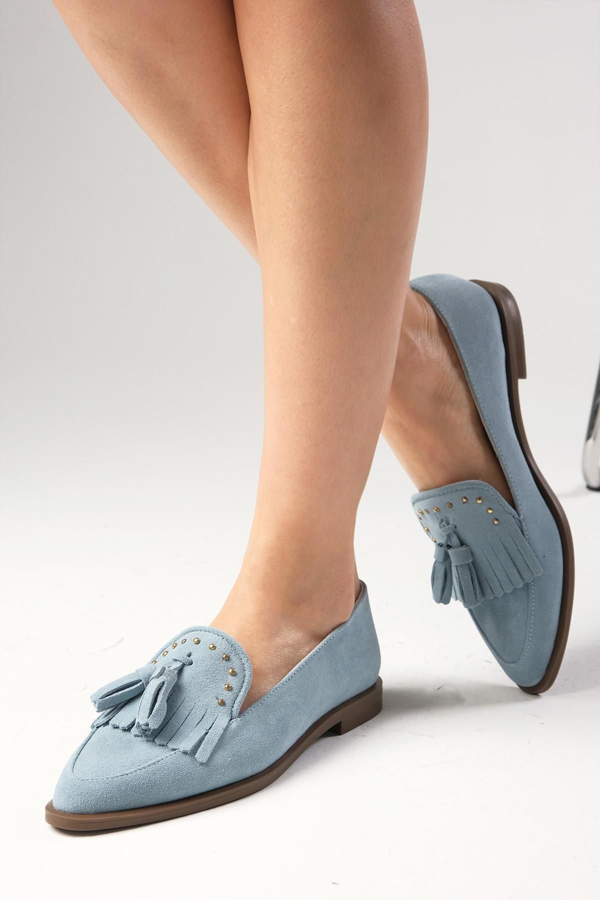لوفر آبی زنانه Brianna Genuine Blue Loafer Daily Flat Mio Gusto