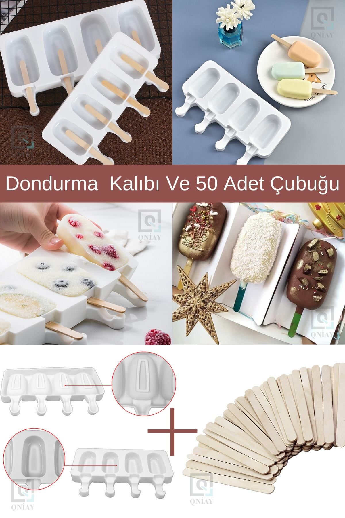 QNİAY-Magnum Model Silicone Ice Cream Mold - 4 Pieces and 50 Wooden Sticks Gift 3