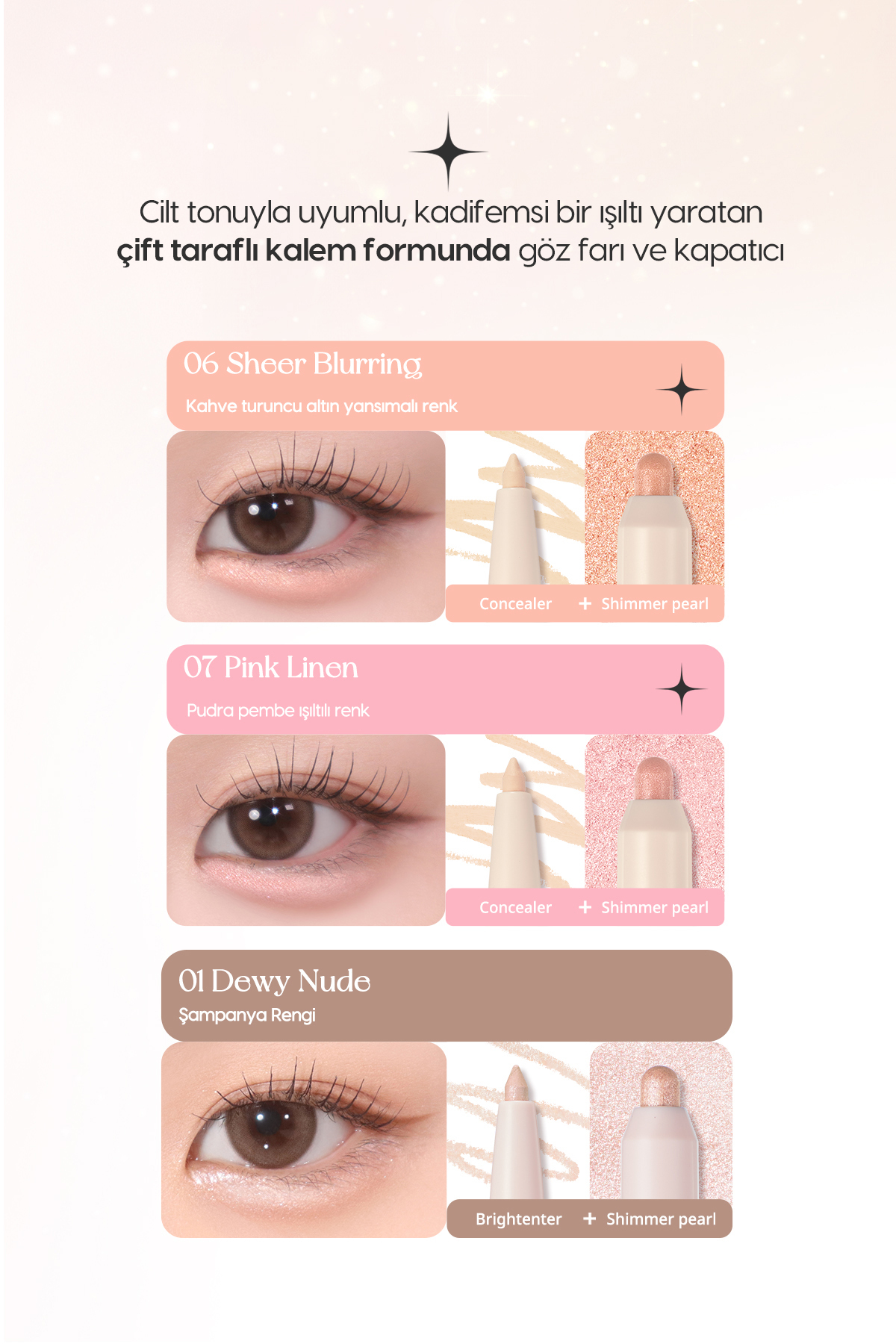 Çift Taraflı Kapatıcı ve Işıltılı Kalem Far PERIPERA Sugar Twinkle Duo Eye Stick (07 Pink Linen) — صورتی 6550 — تصویر 7 از 9