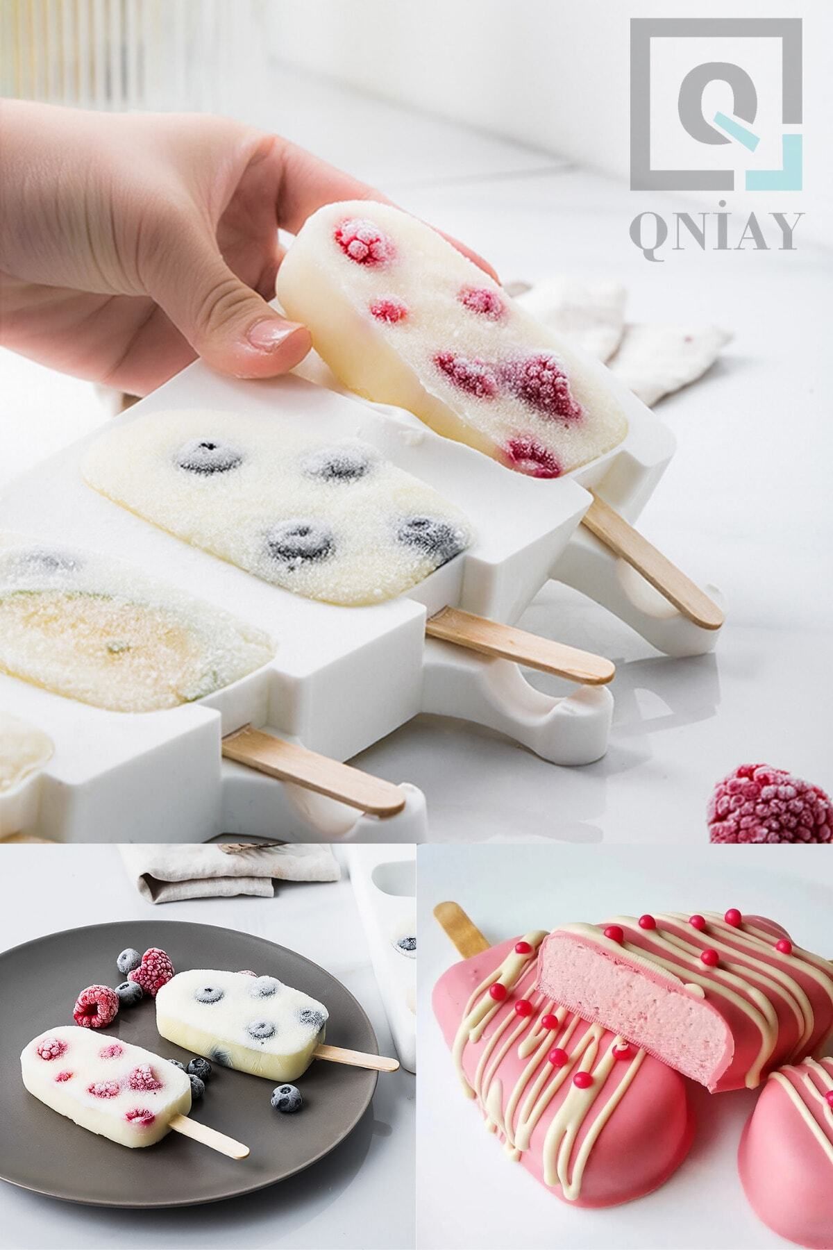 QNİAY-Magnum Model Silicone Ice Cream Mold - 4 Pieces and 50 Wooden Sticks Gift 2
