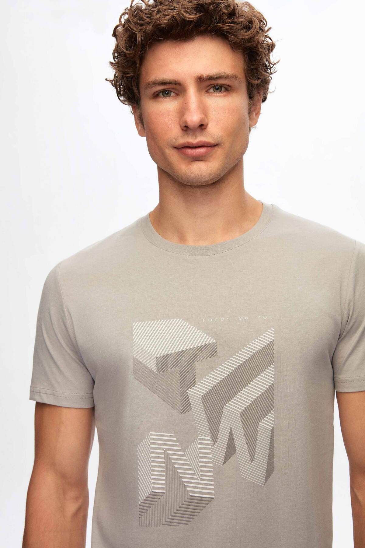 Twn-Slim Fit Gray Printed T-shirt 2