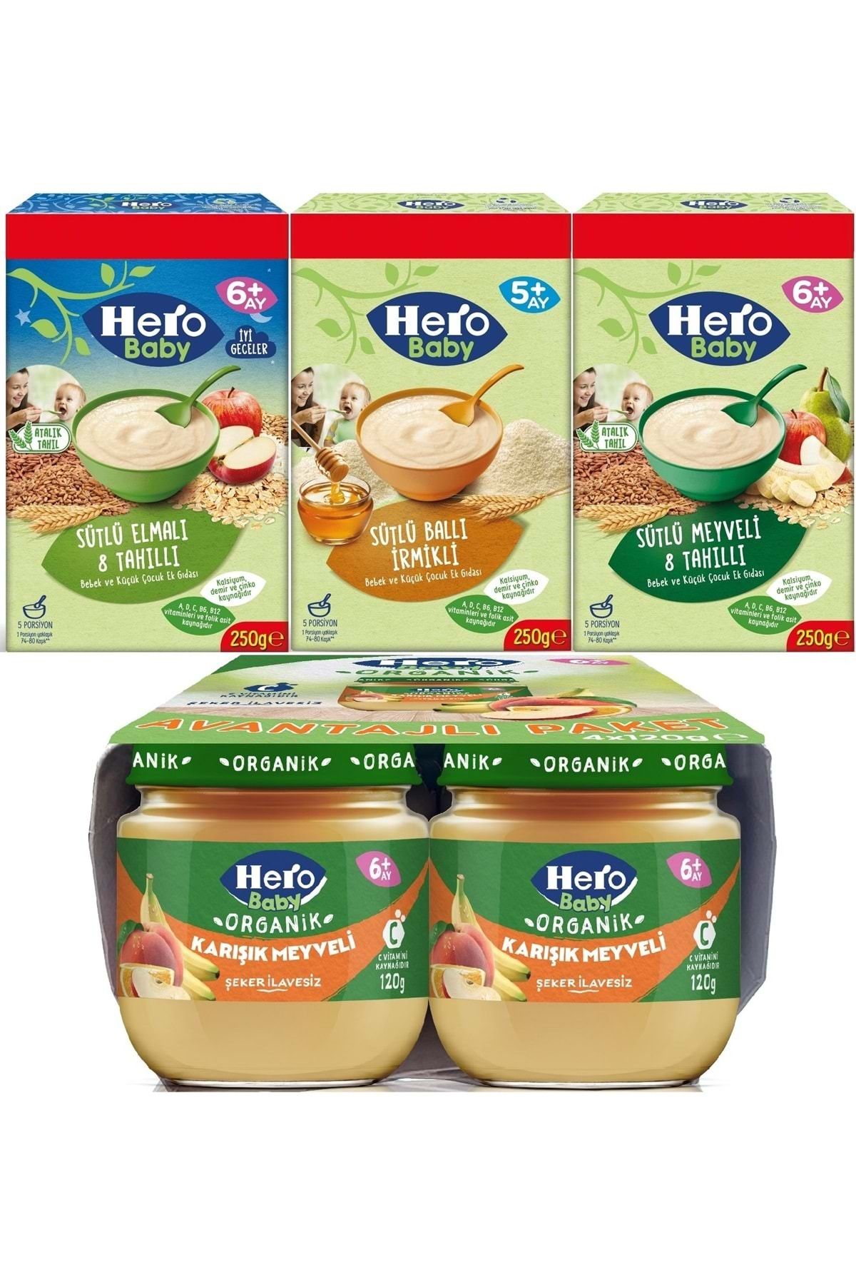 Hero Baby Spoon Food 250GR Milky Fruit - سیب 8 دانه - سمولینا عسل +4 جار غذا