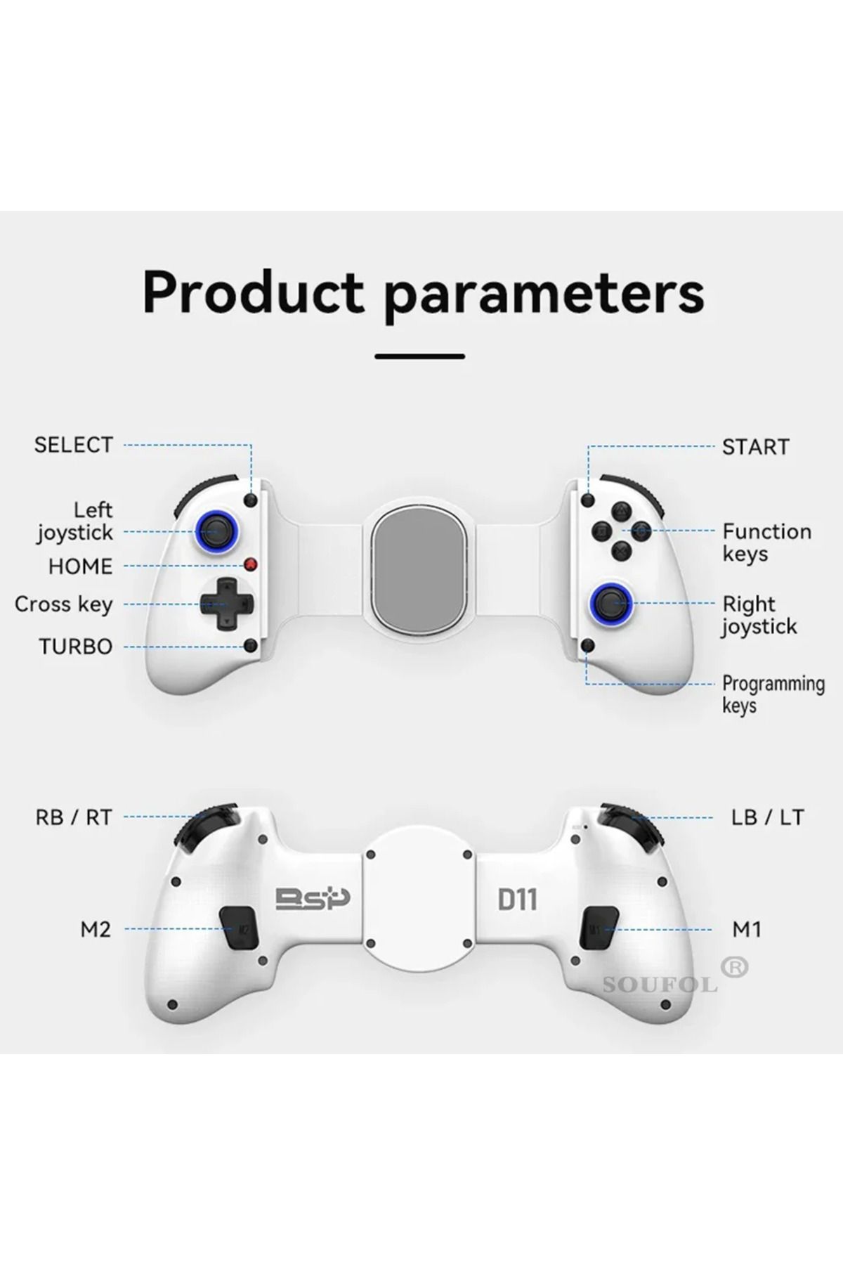 Choice-BSP D11 Telescopic Game Controller Mobile Phone Gamepad with Turbo/6-axis Gyro/Vibration for Andr... 7