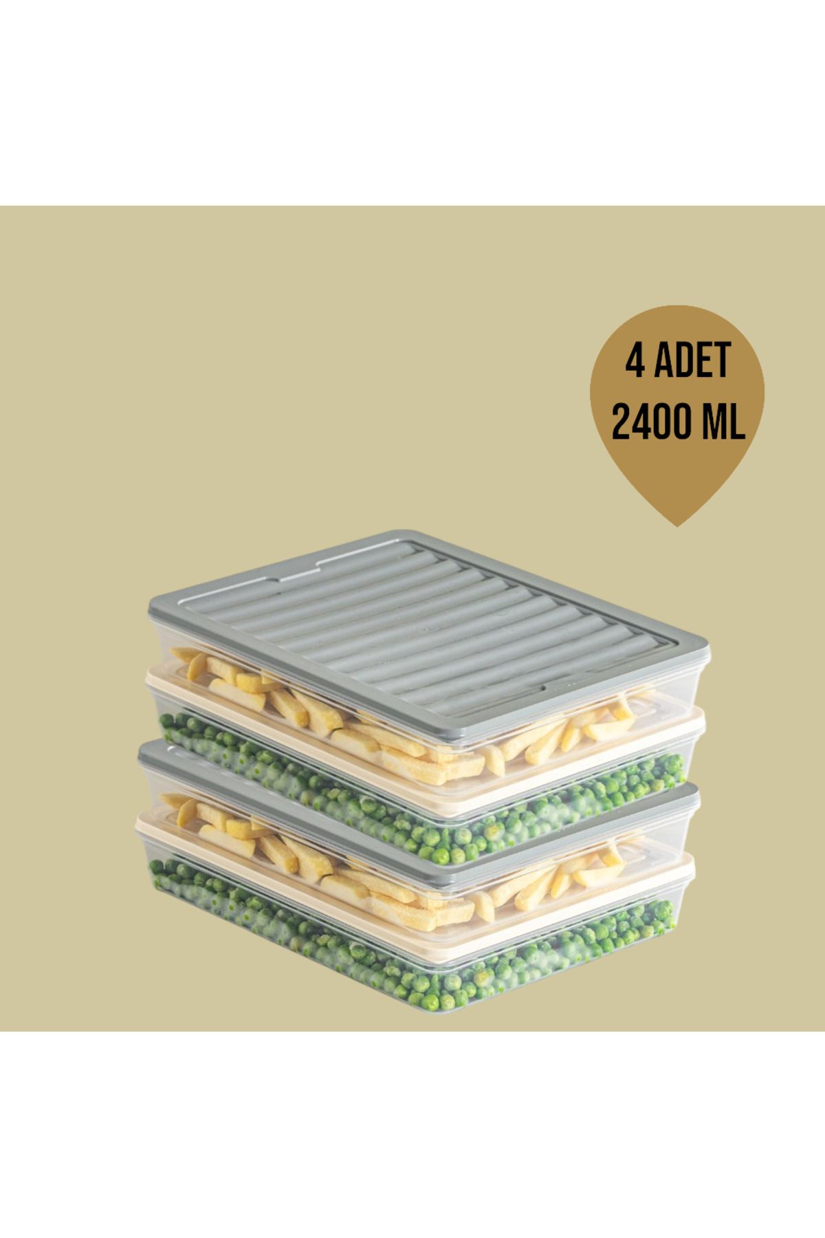 AKTURK HOME-4 Pcs 2400 ml Anthracite Refrigerator - Microwave and Freeze Convenient Storage Container 1