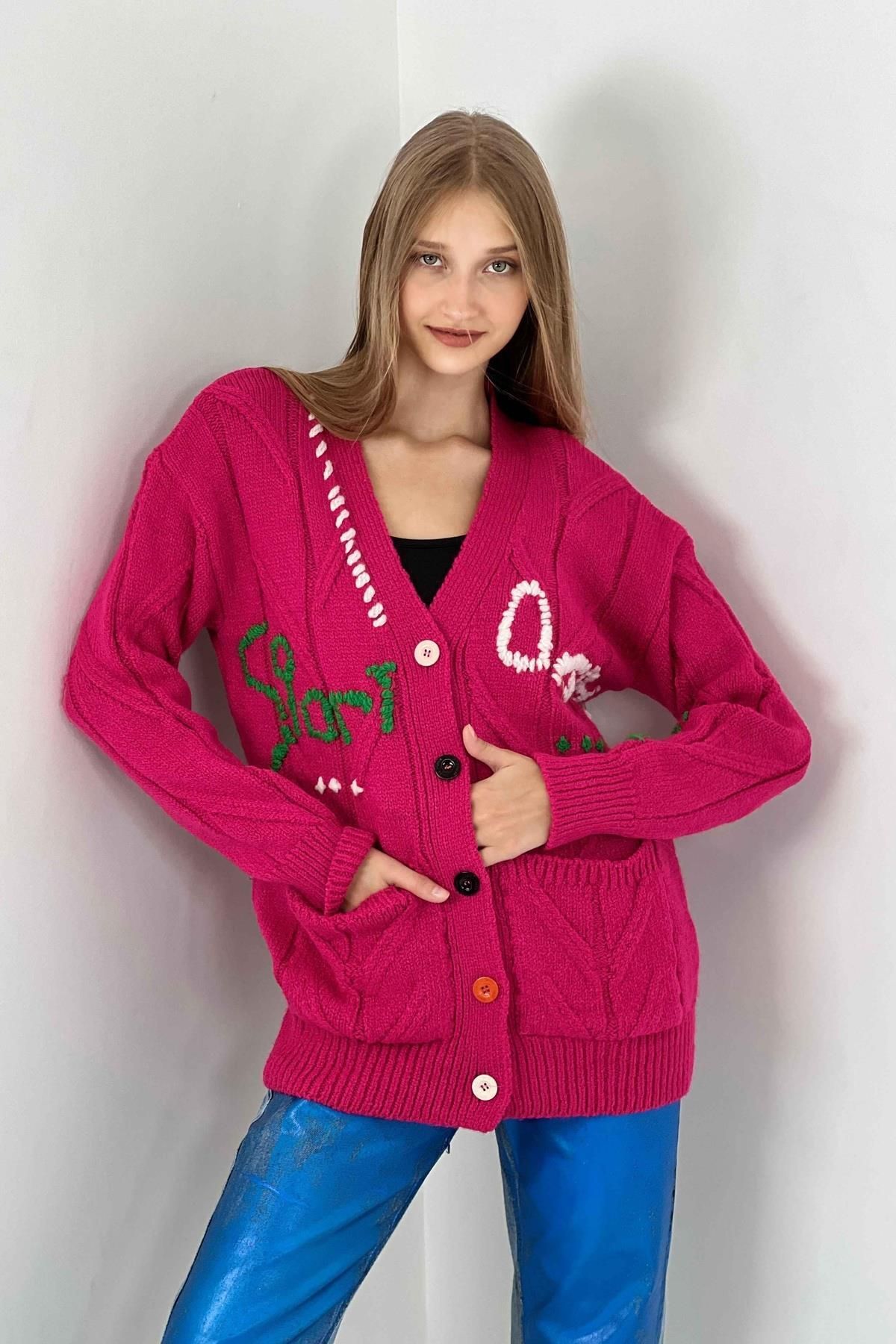 Miss Poem-Cardigan de tricotaj de bază cu nasturi, cu decolteu în V, supradimensionat, cu mânecă lungă 7