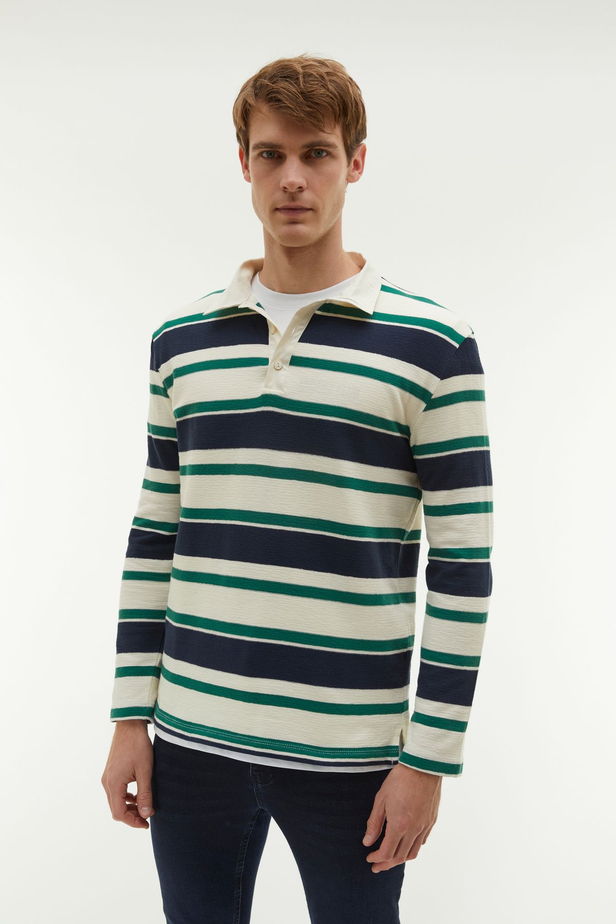 Mudo-Striped polo collar knitwear sweater 1