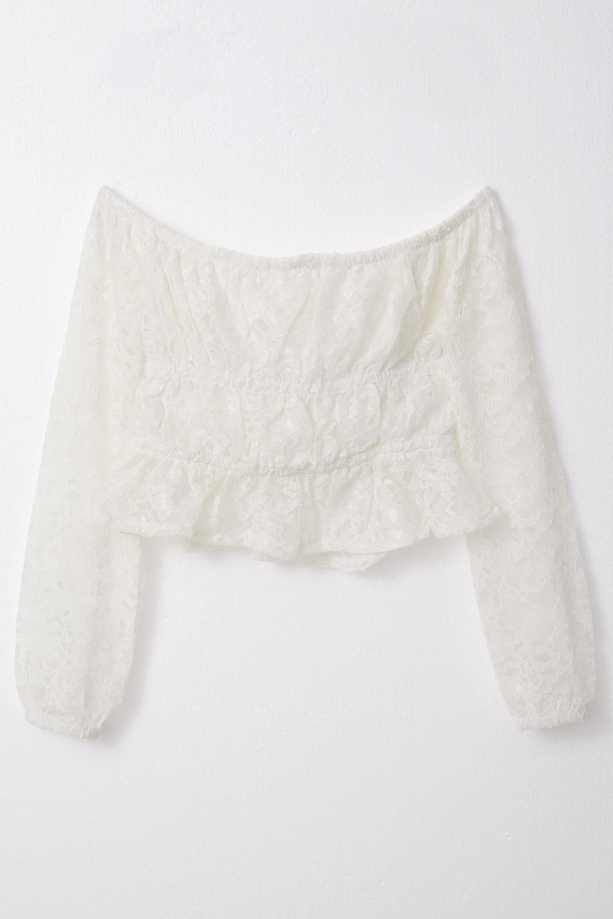 Breeze-9-14 Years Girl's Lace Long Sleeve Crop Blouse - Ecru 2