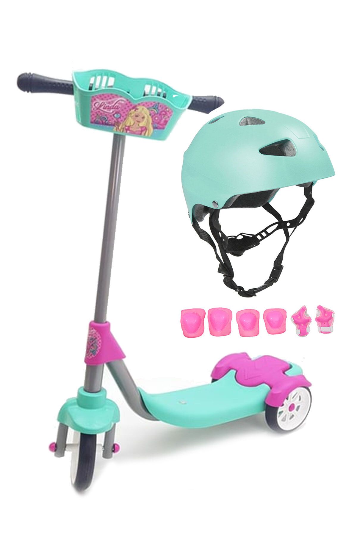 Cool Wheels 3 Tekerli Scooter Turkuaz Kask Dizlik Setli Frenli Linda Scooter 3-5 Yaş