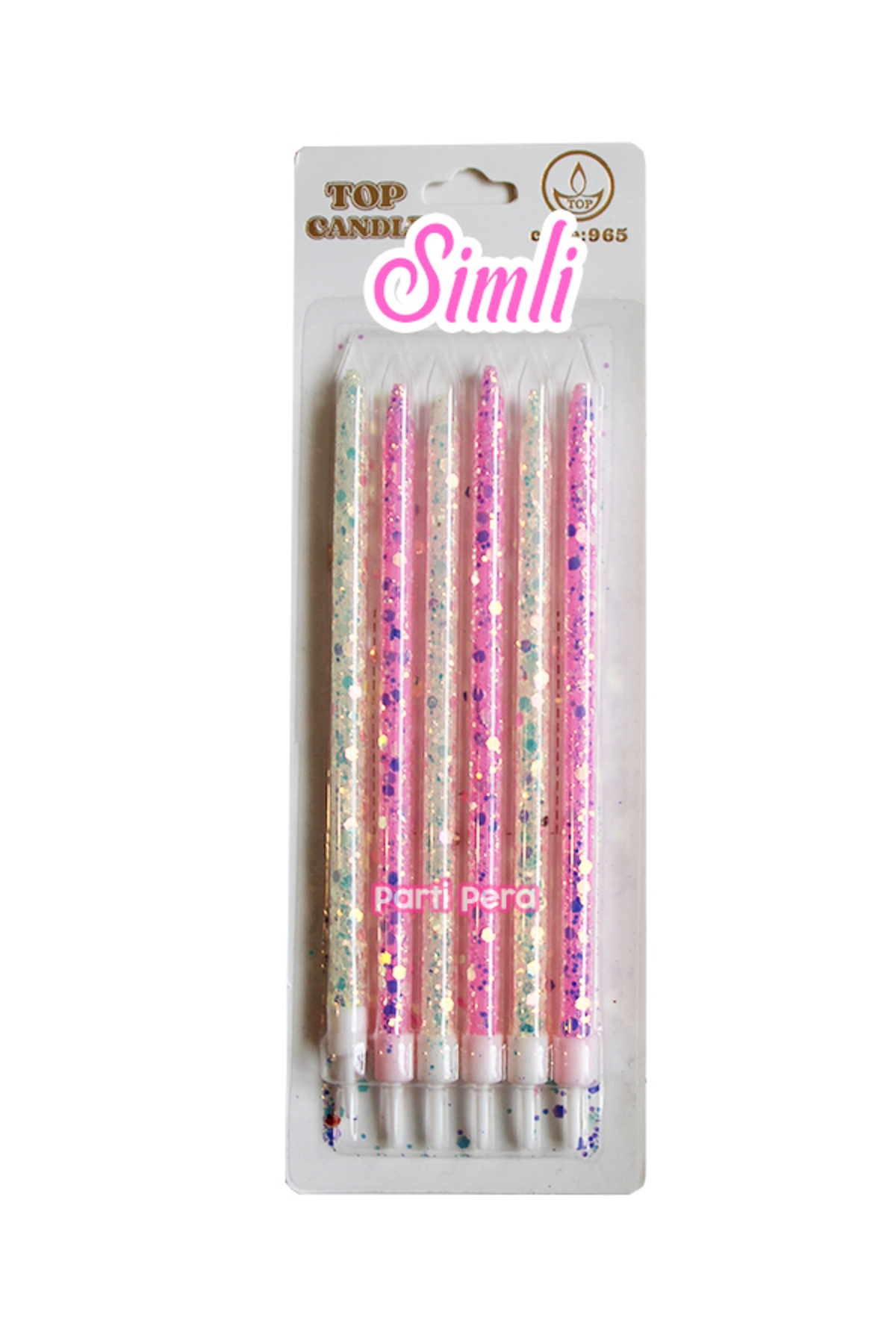 parti pera Pembe Beyaz Simli Pasta Mumu Doğum Günü Pasta Mumu 6'lı 15 CM