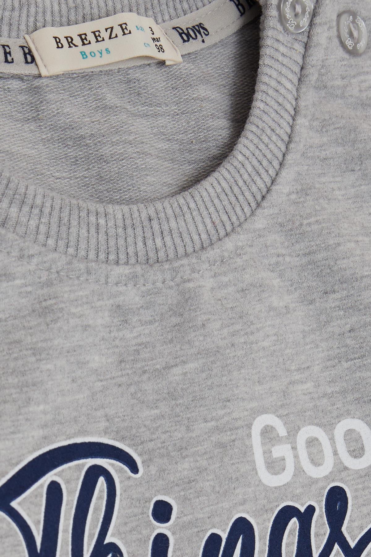 Breeze Girls & Boys Erkek Çocuk Sweatshirt Yazı Baskılı 2-6 Yaş, Açık Gri Melanj fotoğrafı 7 (önizleme)