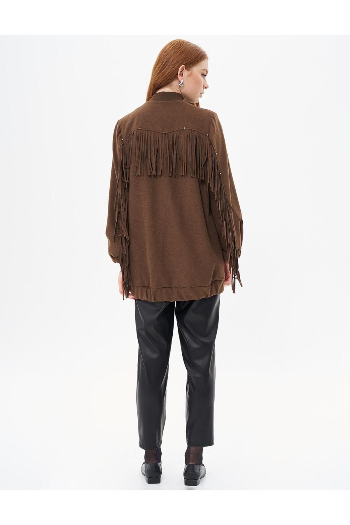 Kayra-Suede Jacket with Tassel Detail on the Back Brown 7