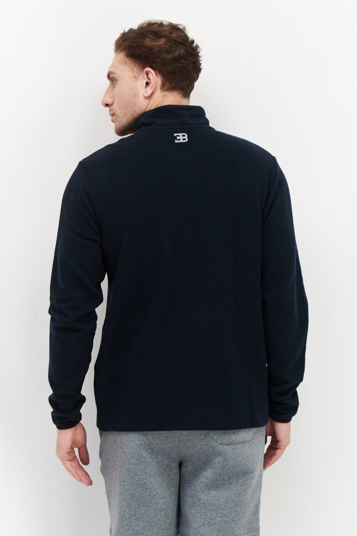 BUGATTI-Men High Neck Tetxured Full Zip Sweater, Navy 4