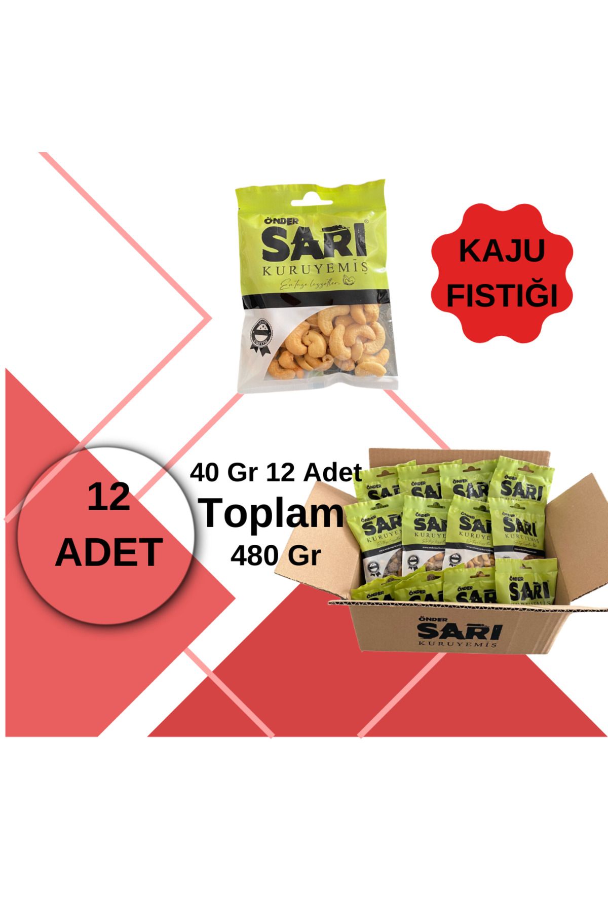 Önder Sarı Kuruyemiş Kaju Fıstığı Paket 40 gr X 12 Adet