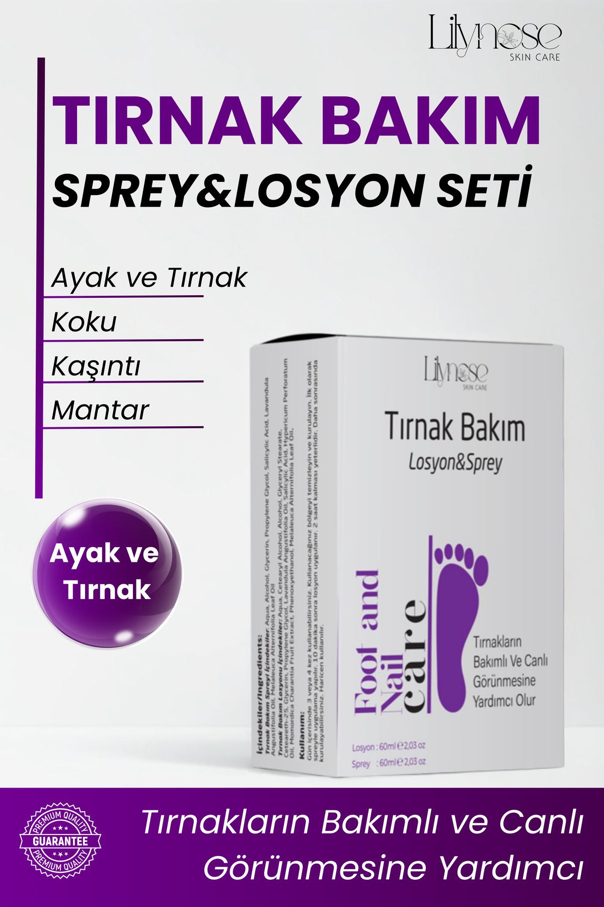 lilynose Ayak ve Tırnak Bakım Losyon&Sprey Seti Tırnak Mantarını Gidermeye Yardımcı Set