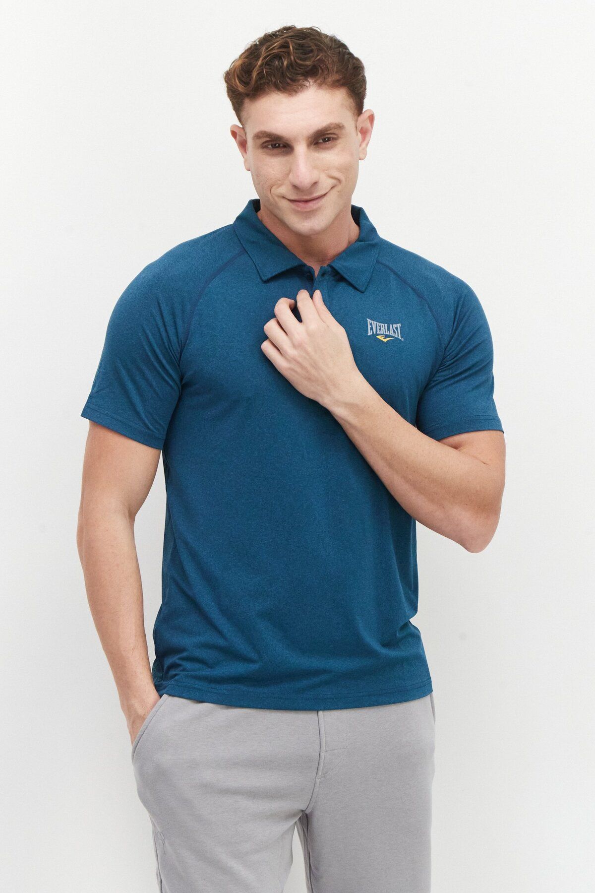 EVERLAST-Men Sportswear Fit Training Polo Shirt, Teal Blue 1