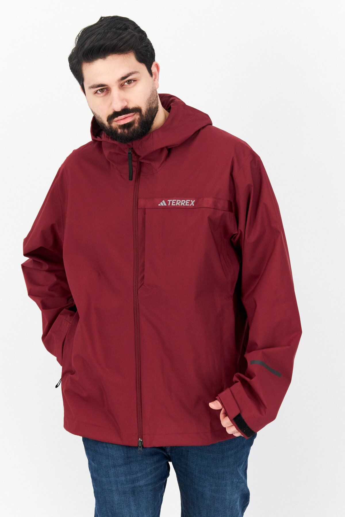 adidas-Men Sportswear Fit Long Sleeves Outdoor Jacket, Maroon 1