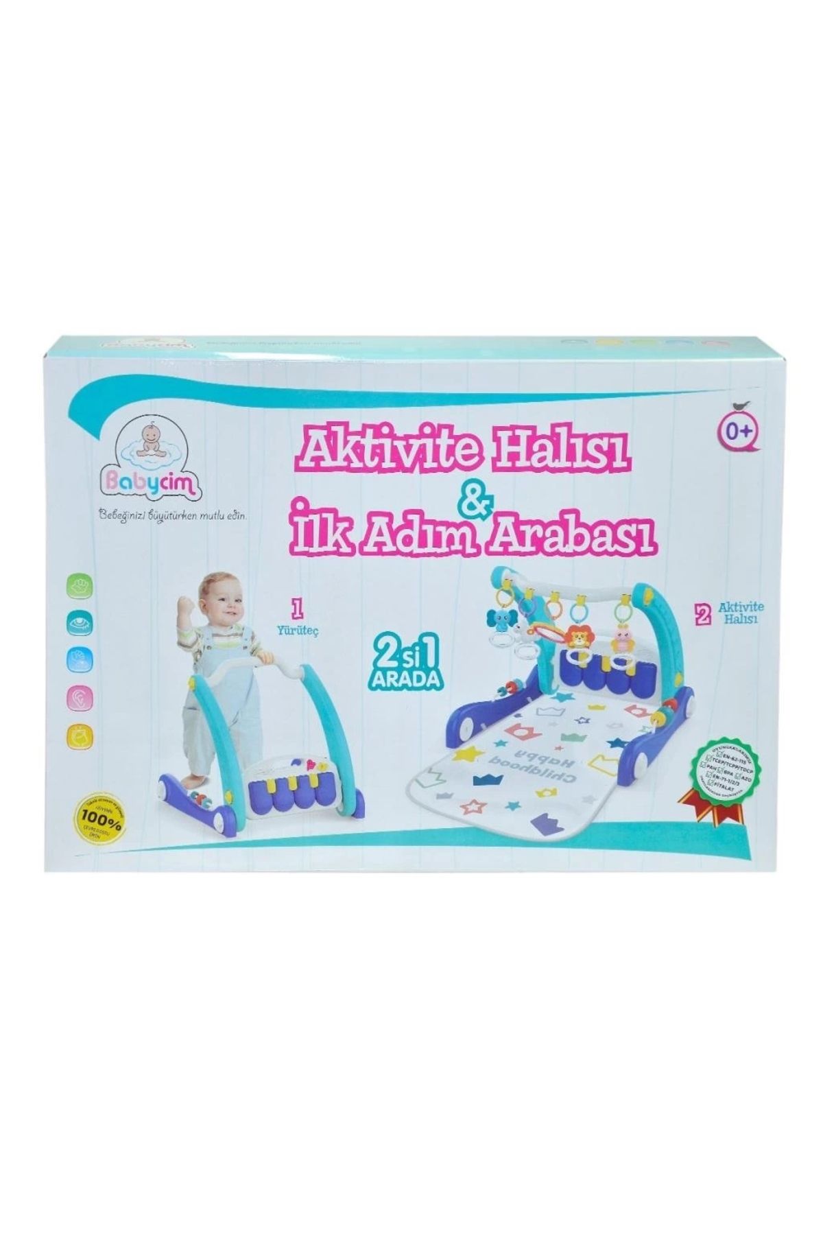 Basic Fun Çocuk E0633 Aktivite Halısı&İlk Adım Arabası 2IN1 -Mavi ,Birlik