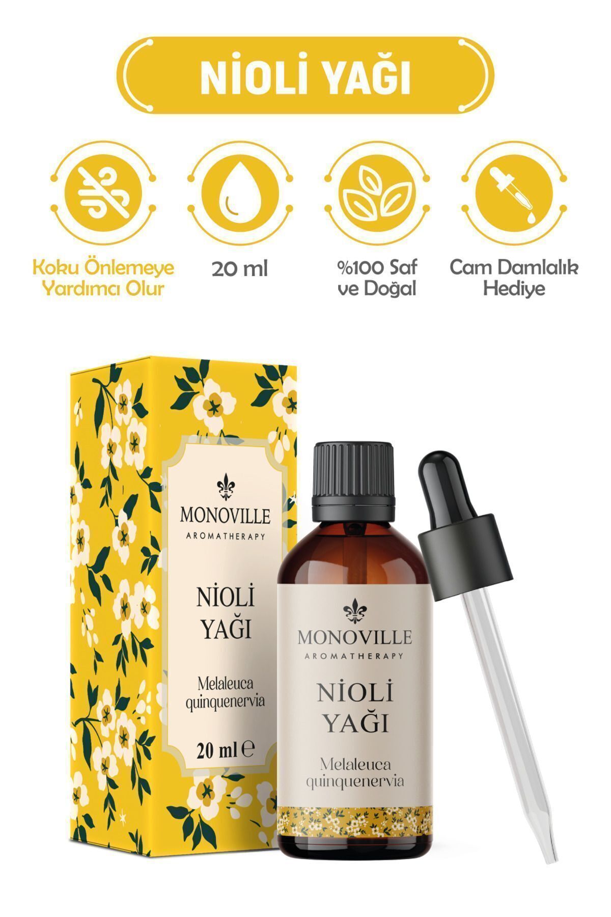 Monoville Nioli Uçucu Yağı 20 ml Cam Damlalıklı %100 Saf Ve Doğal ( Niaouli Essential Oil )