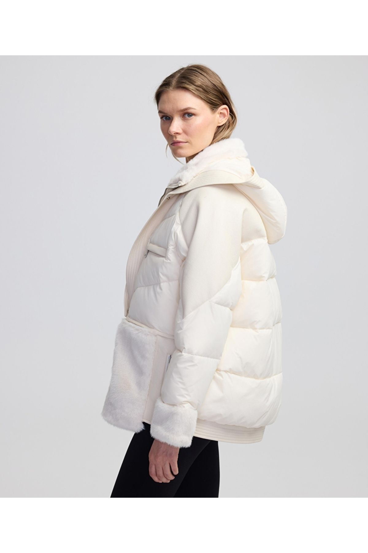 İpekyol-Faux Fur and Leather Mix Inflatable Coat 5