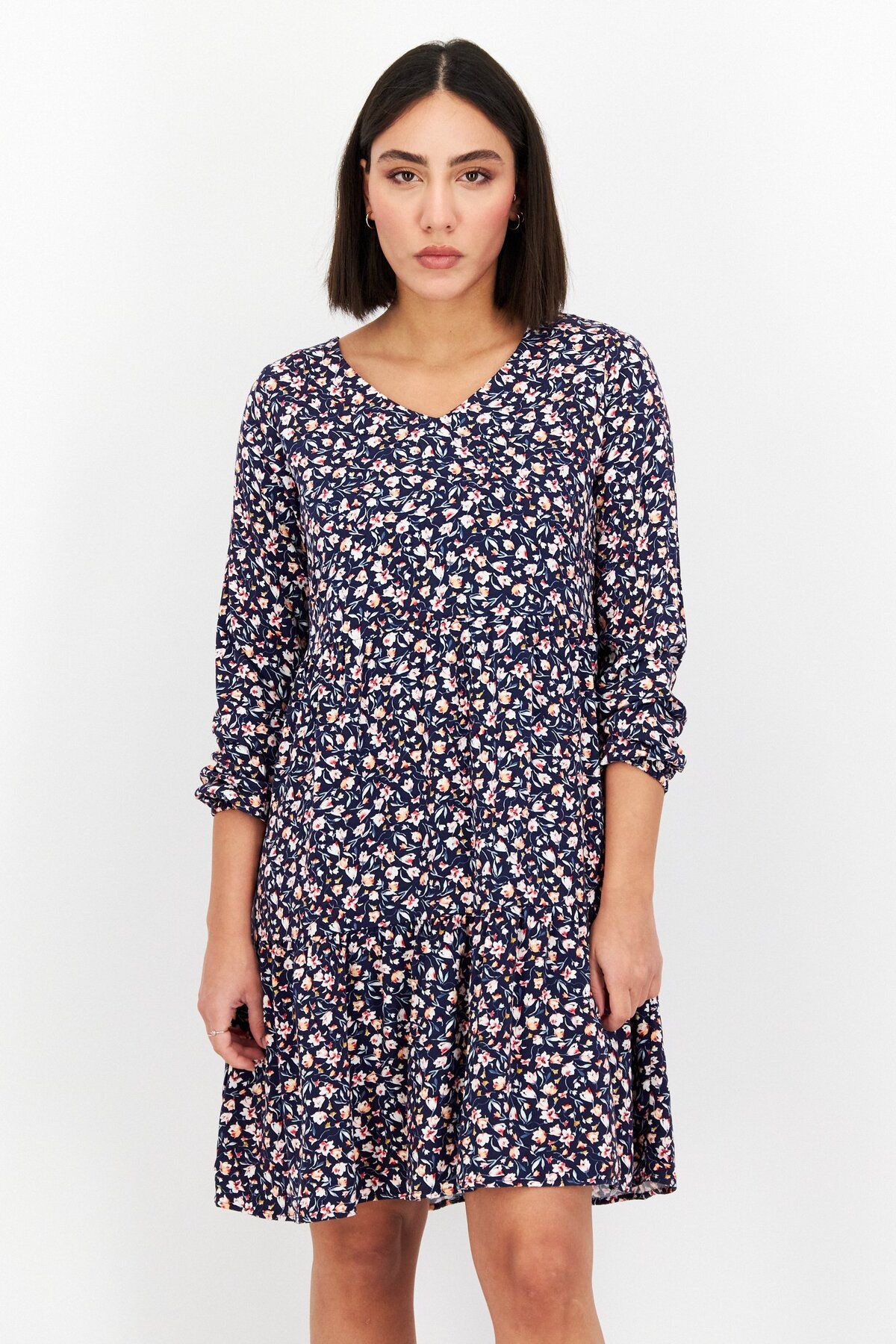 MEXX-Women Floral Print Casual Mini Dress, Navy 1