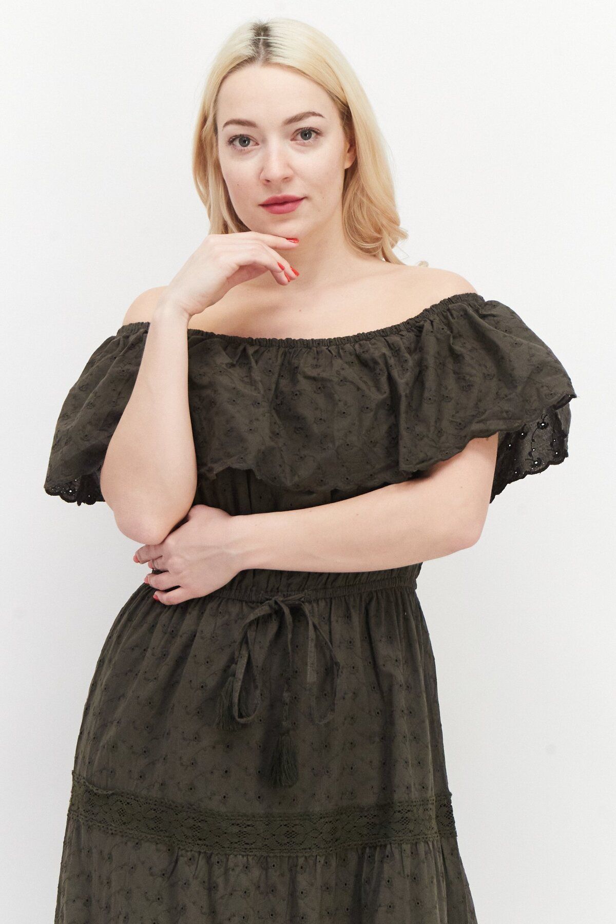 DOROTHY PERKINS-Women Textured Casual Maxi Dress, Dark Olive 4