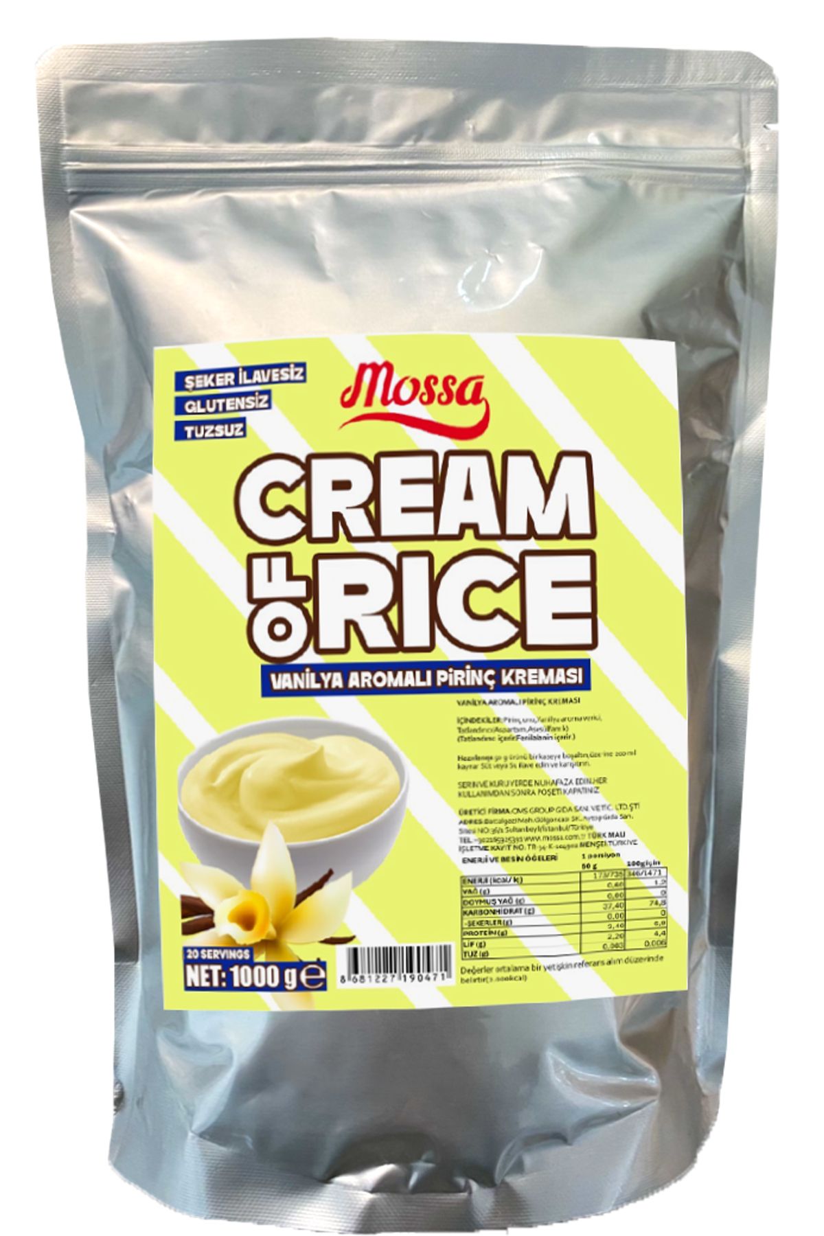 Mossa Cream Of Rice Vanilya Aromalı 1000 gr Pirinç Kreması 20 Servis