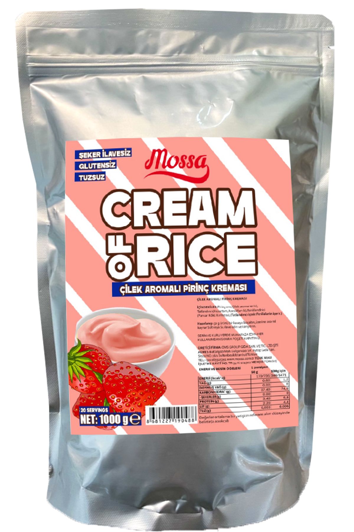 Mossa Cream Of Rice Çilek 1000 gr Pirinç Kreması 20 Servis