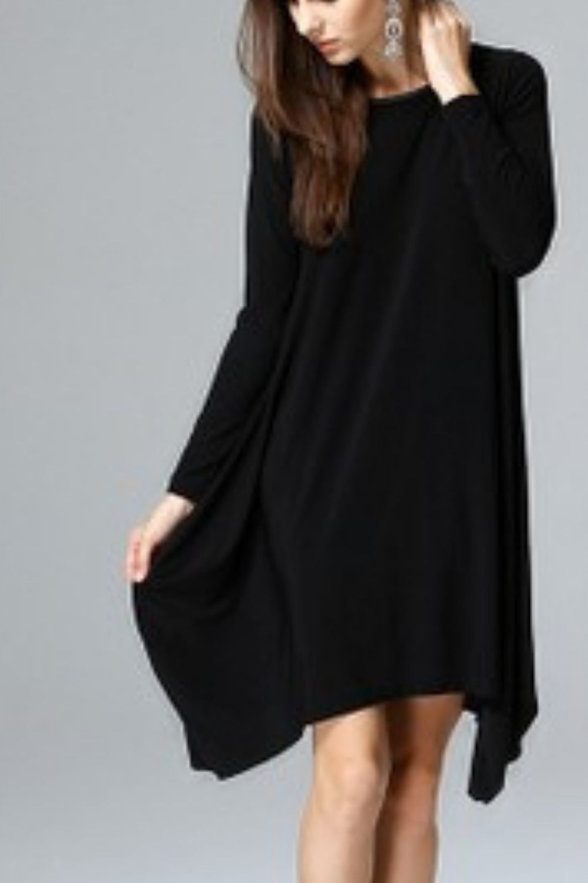 Laranor-Rochie neagră de damă cu croială asimetrică - Eleganță de zi și de noapte 14l4082 4